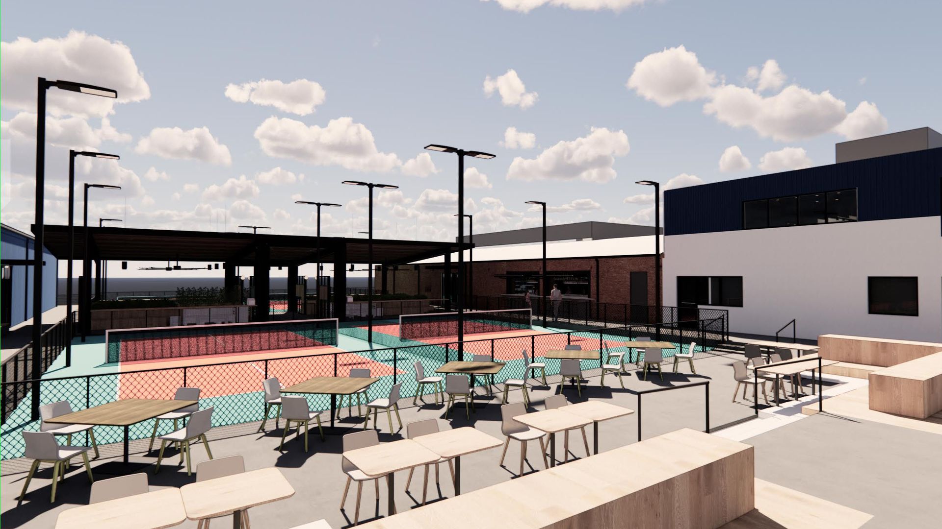 Rally's outdoor courts.