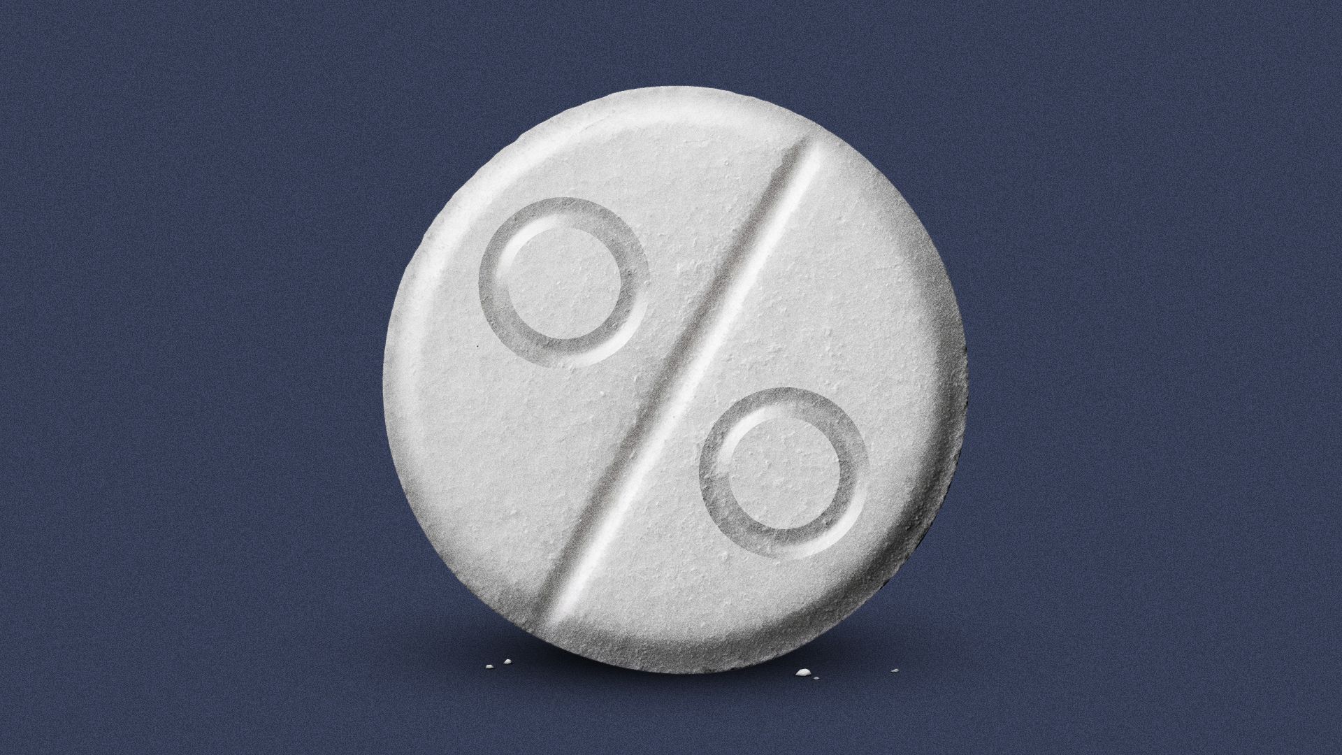 Illustration of a percent sign carved into the surface of a white pill.