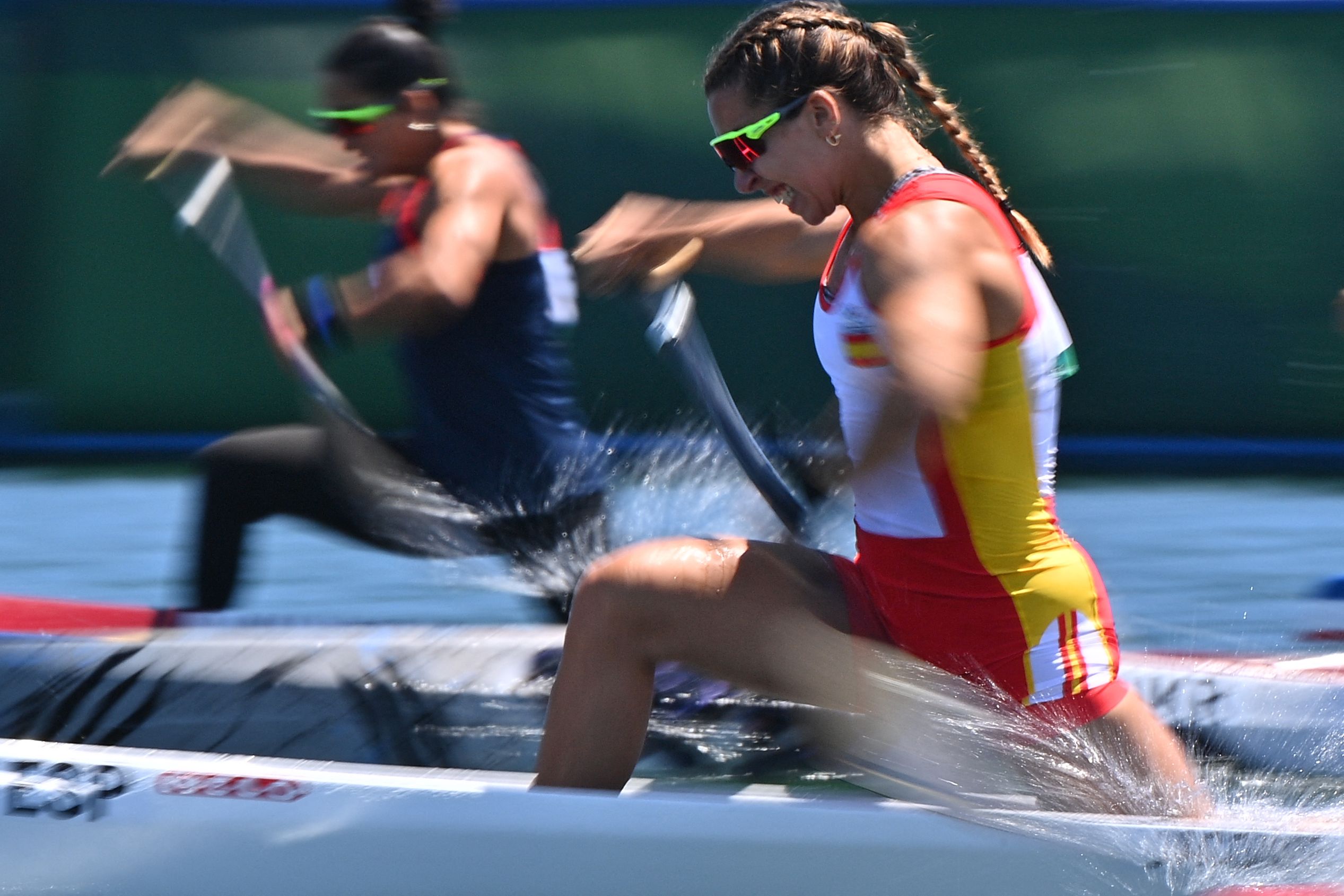 Spain's Anita Jacome competes in a quarter-final for the women's canoe single 200m event during the Tokyo 2020 Olympic Games at Sea Forest Waterway in Tokyo on August 4