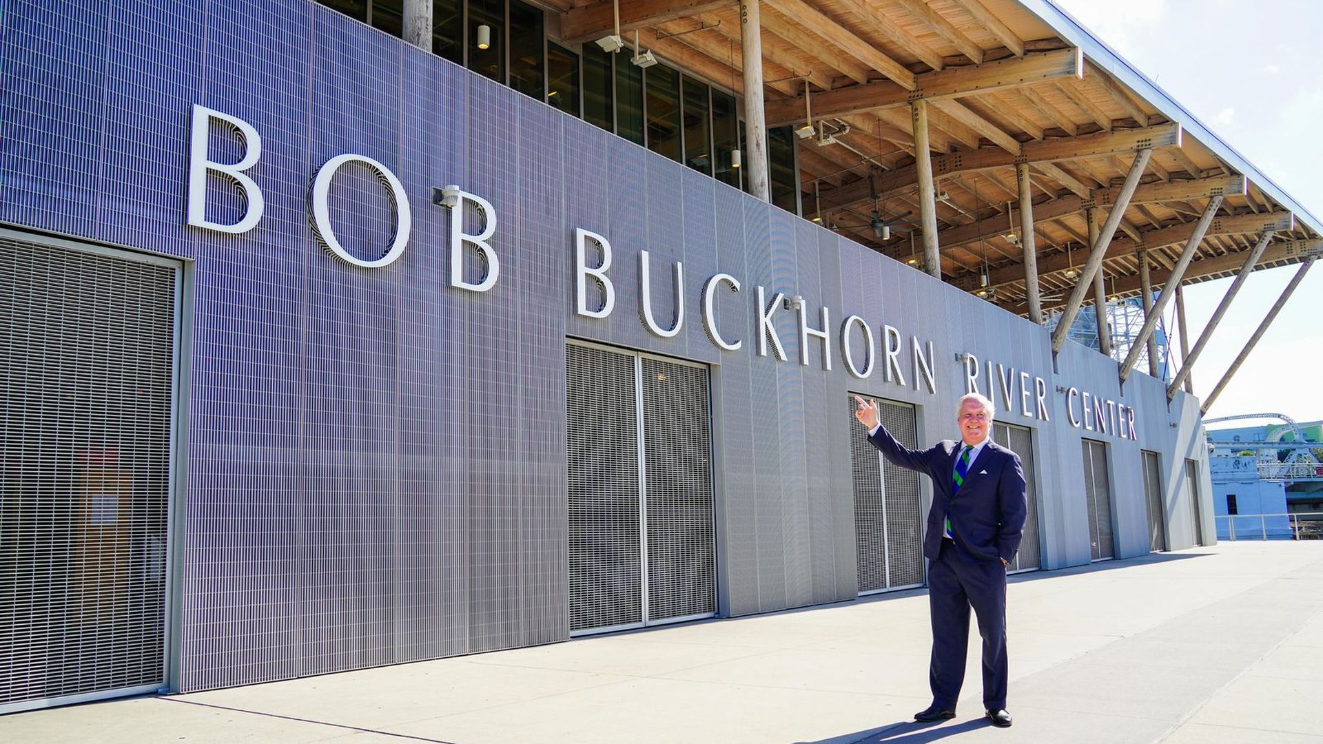 Bob Buckhorn, former mayor of Tampa, stands before the newly renamed River Center.