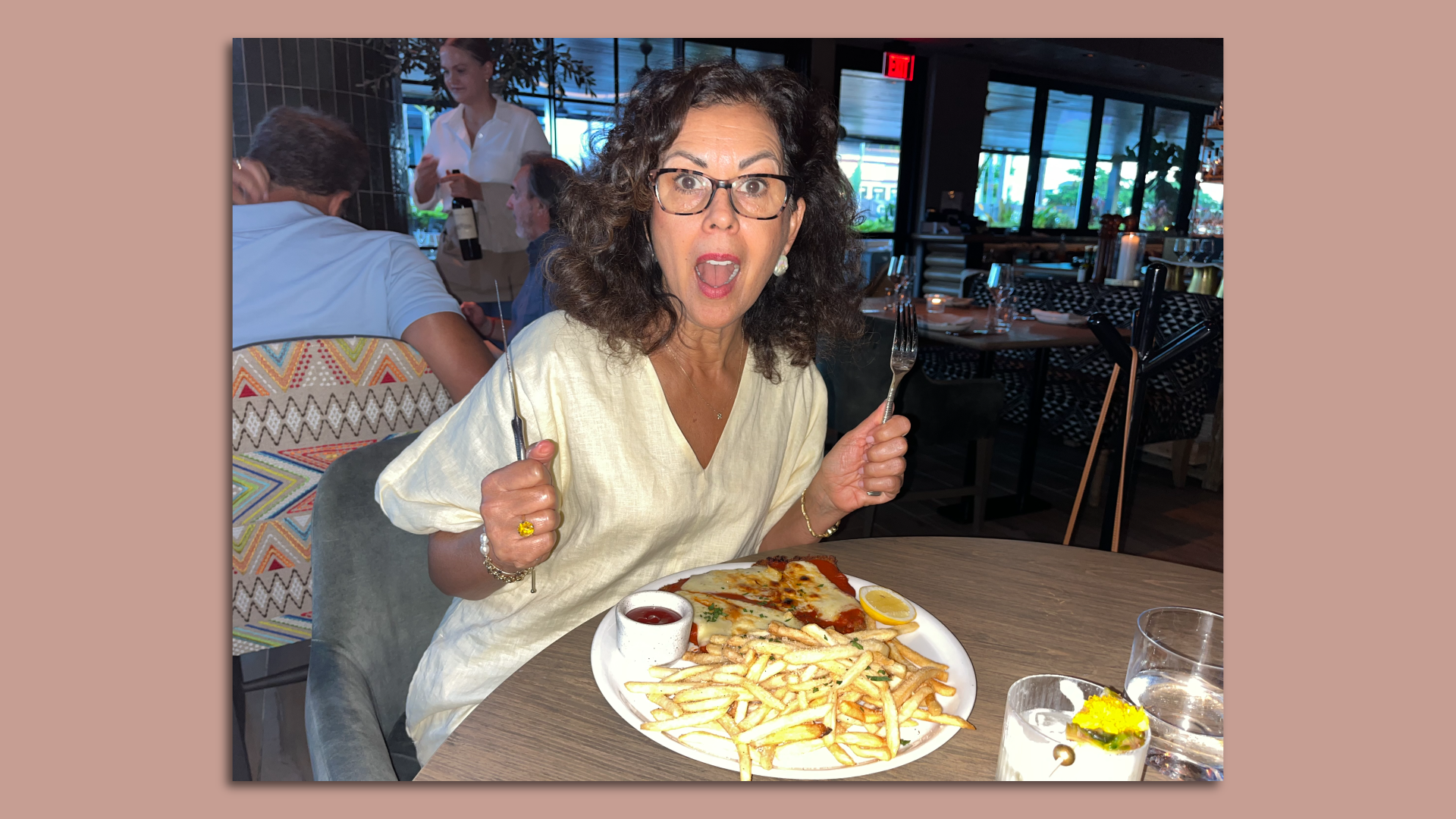 Gloria reacts with excitement to the MilaMessi