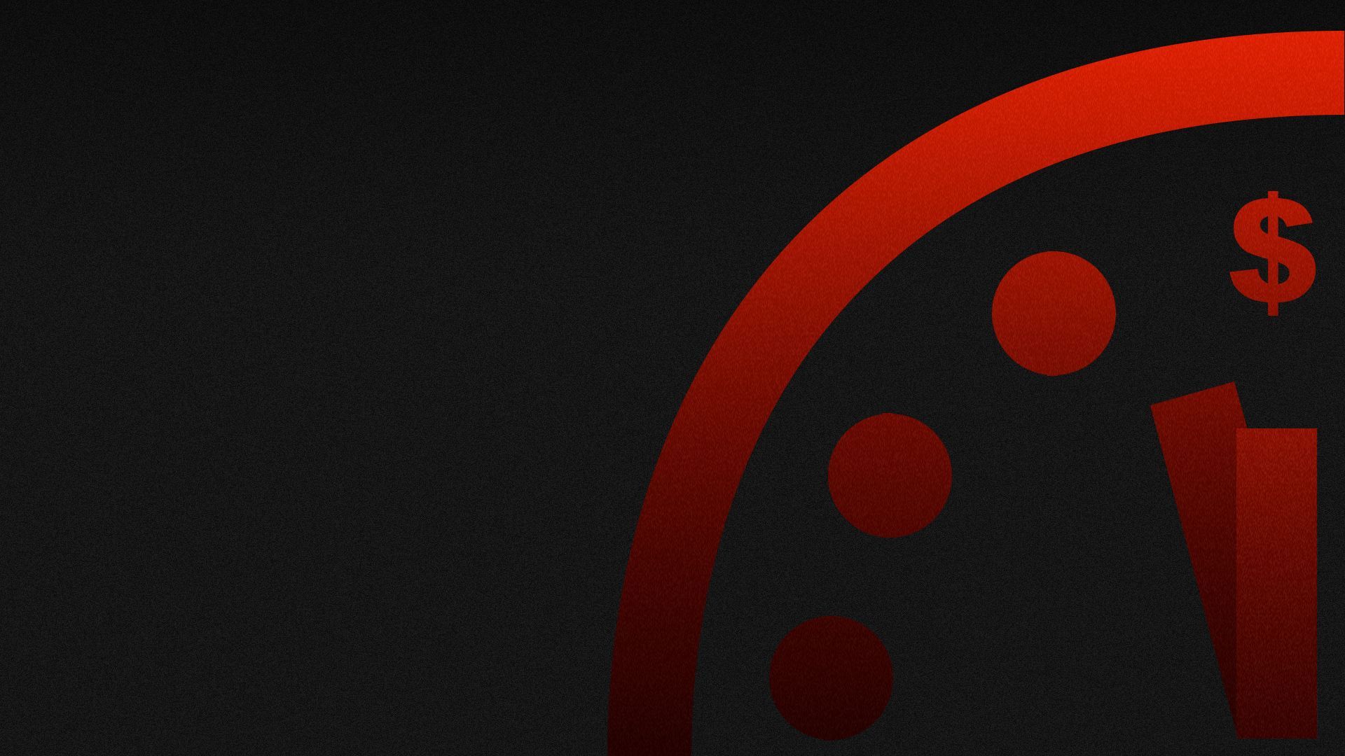 Illustration of the doomsday clock with midnight as a dollar sign and the clock hands nearly at midnight. 