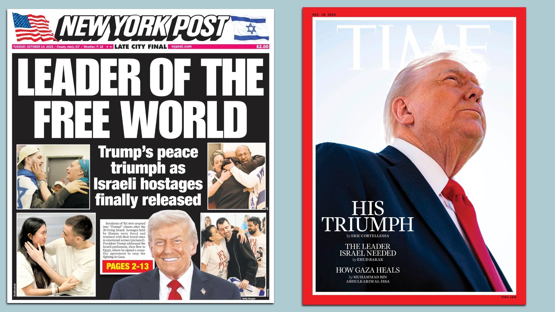 Covers: New York Post, TIME magazine.