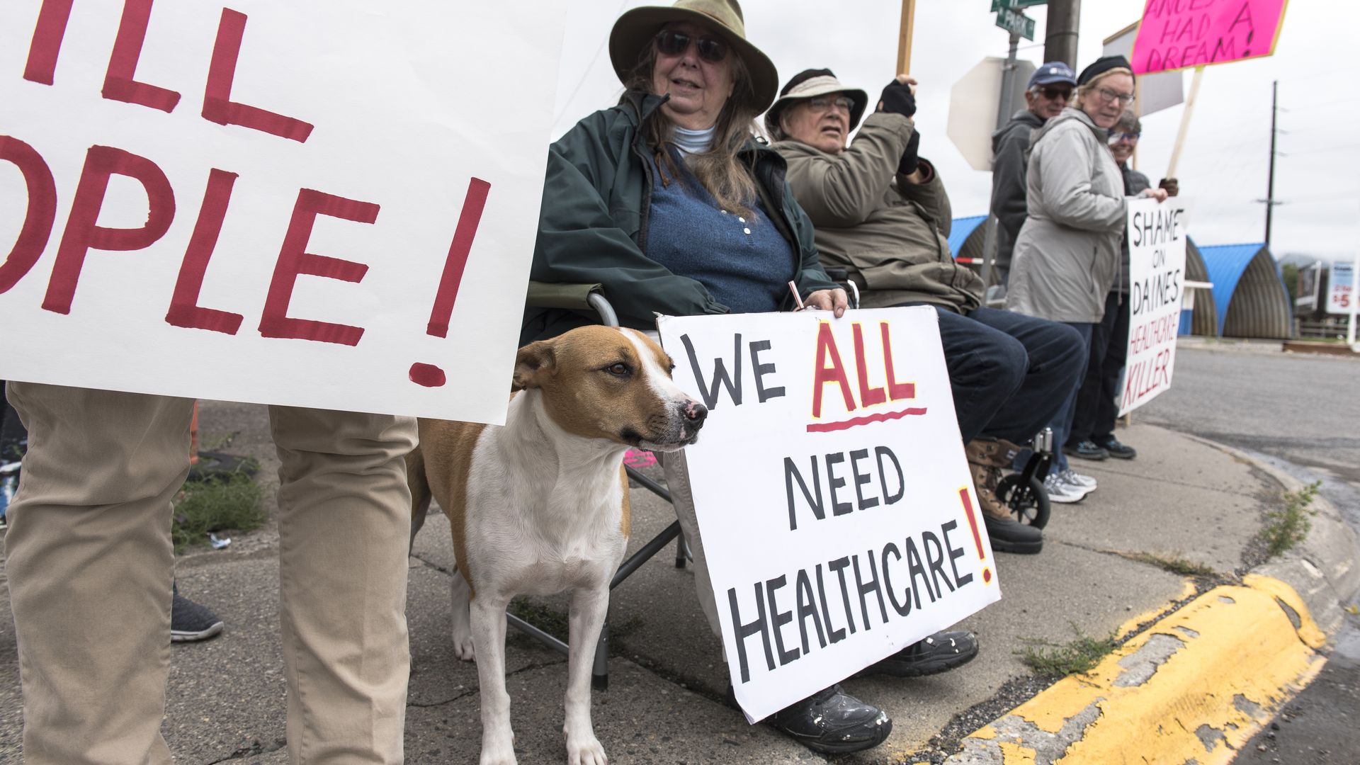 Protesters hold a small peaceful demonstration in support of health care