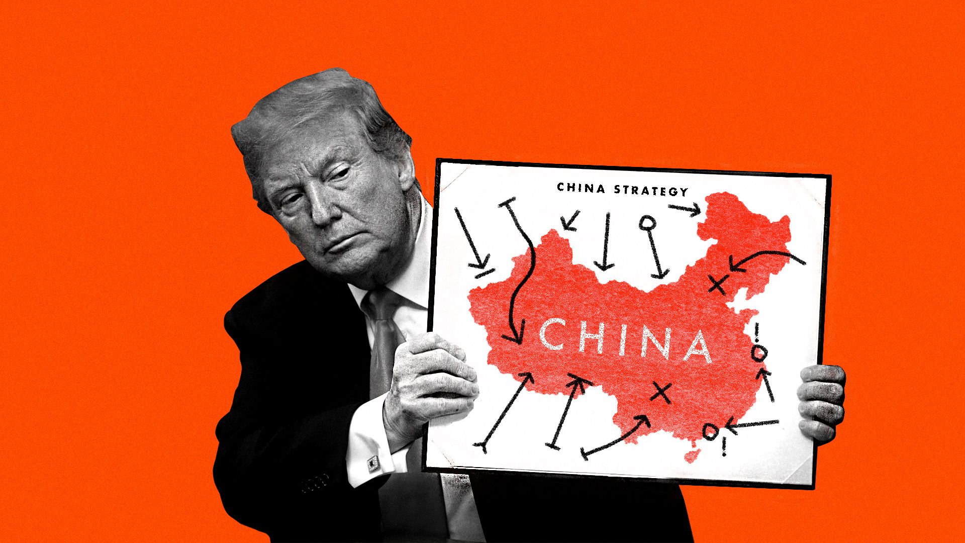 President Trump holding a sign with China on it.