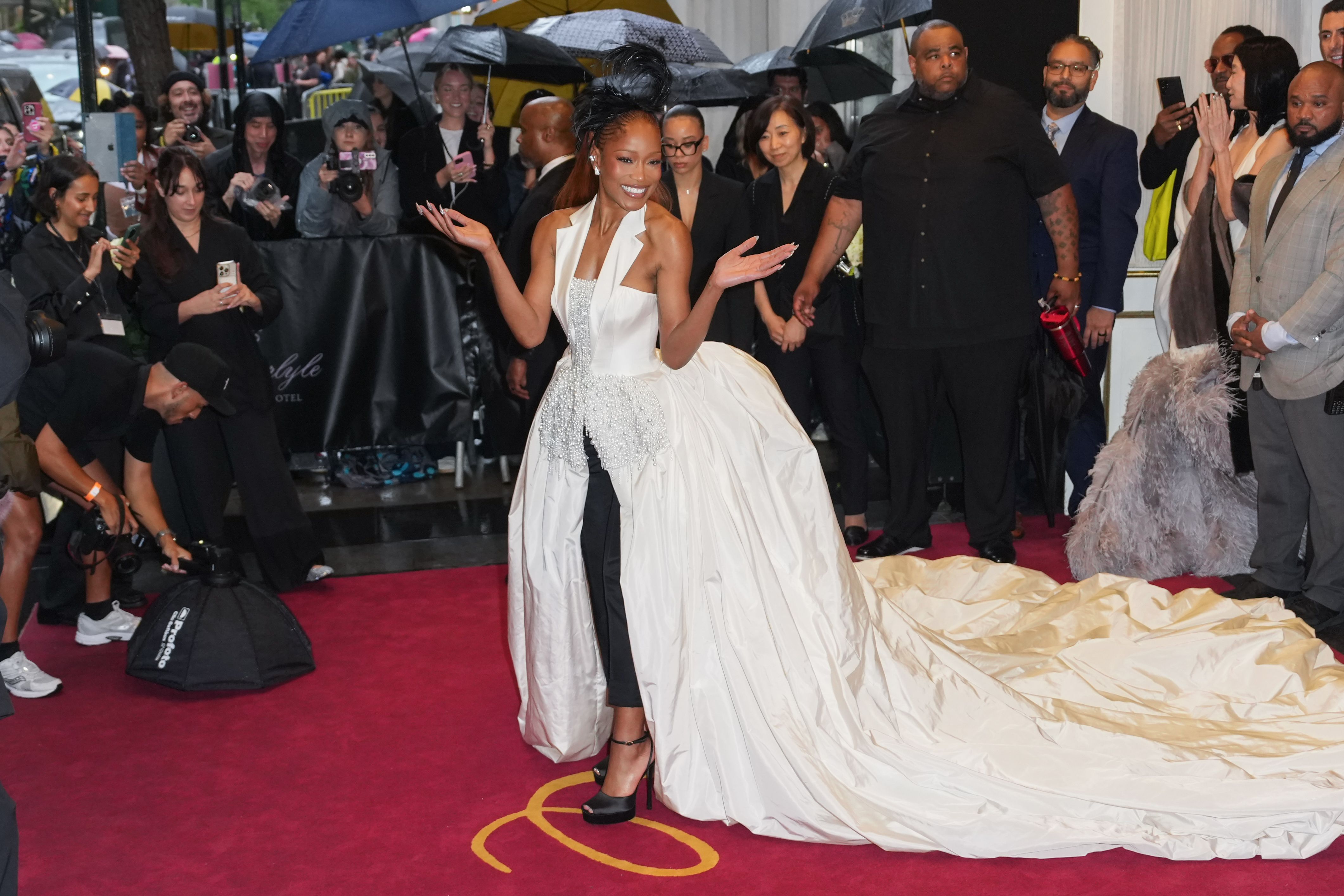 Keke Palmer leaves The Carlyle Hotel before the 2025 Met Gala.