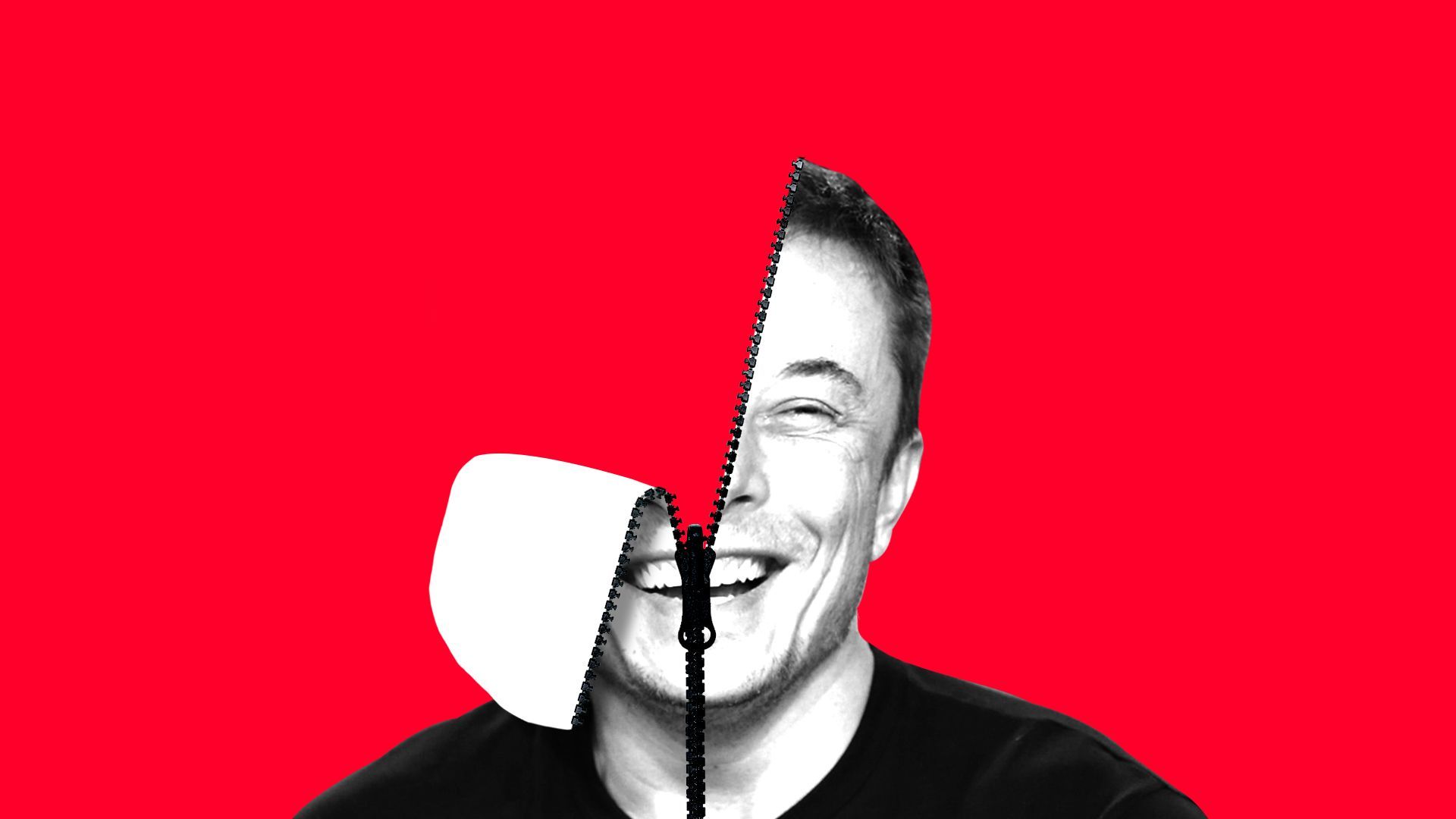 An illustration of Elon Musk's head being unzipped