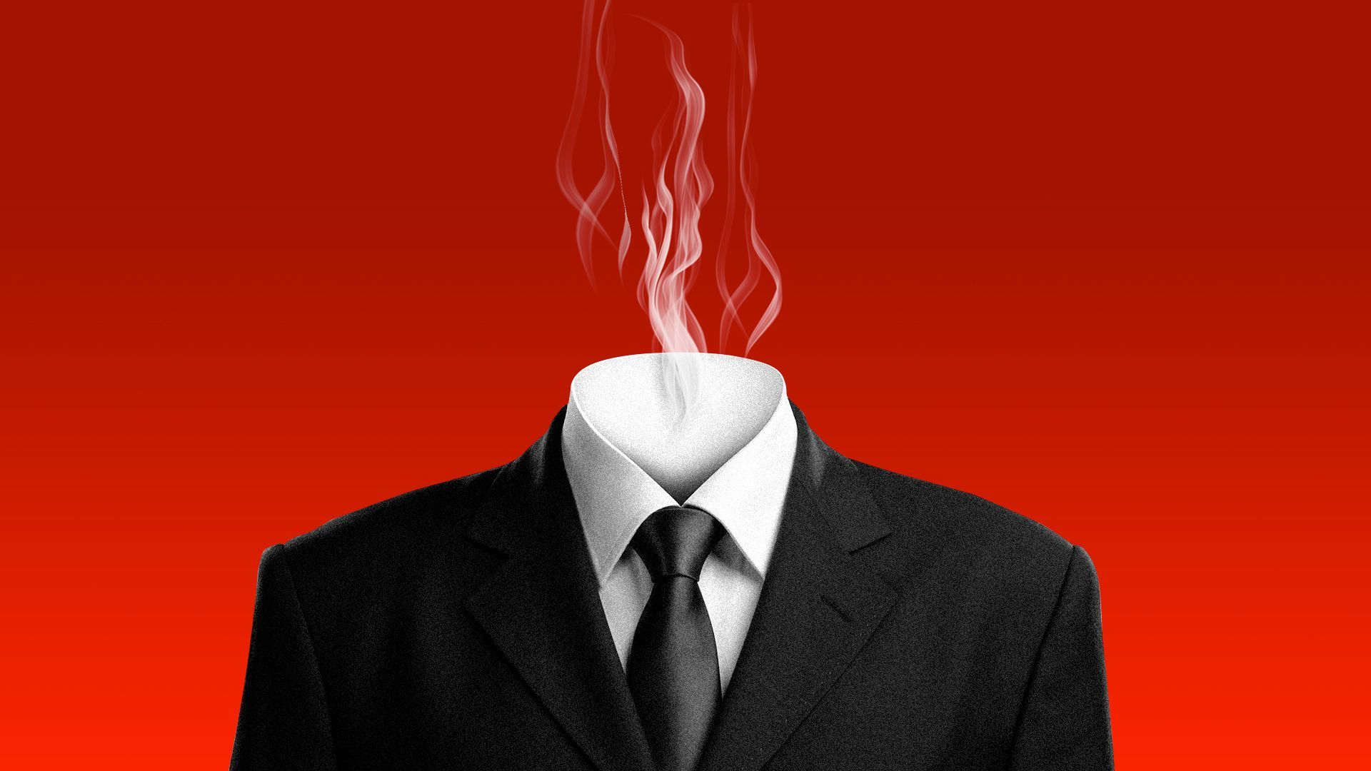 Illustration of an empty suit with smoke where the head would be.Â