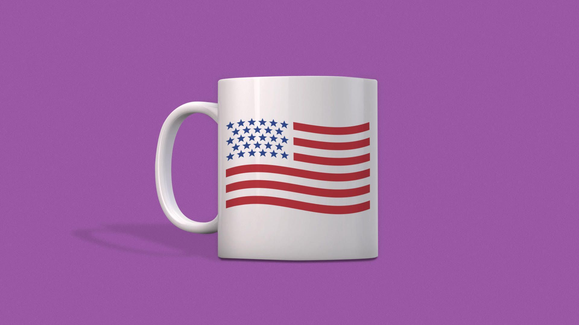 An illustration of a coffee cup with the American flag.
