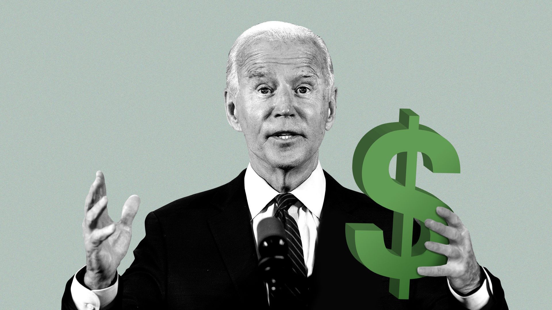 Illustration of Joe Biden holding a giant dollar sign. 