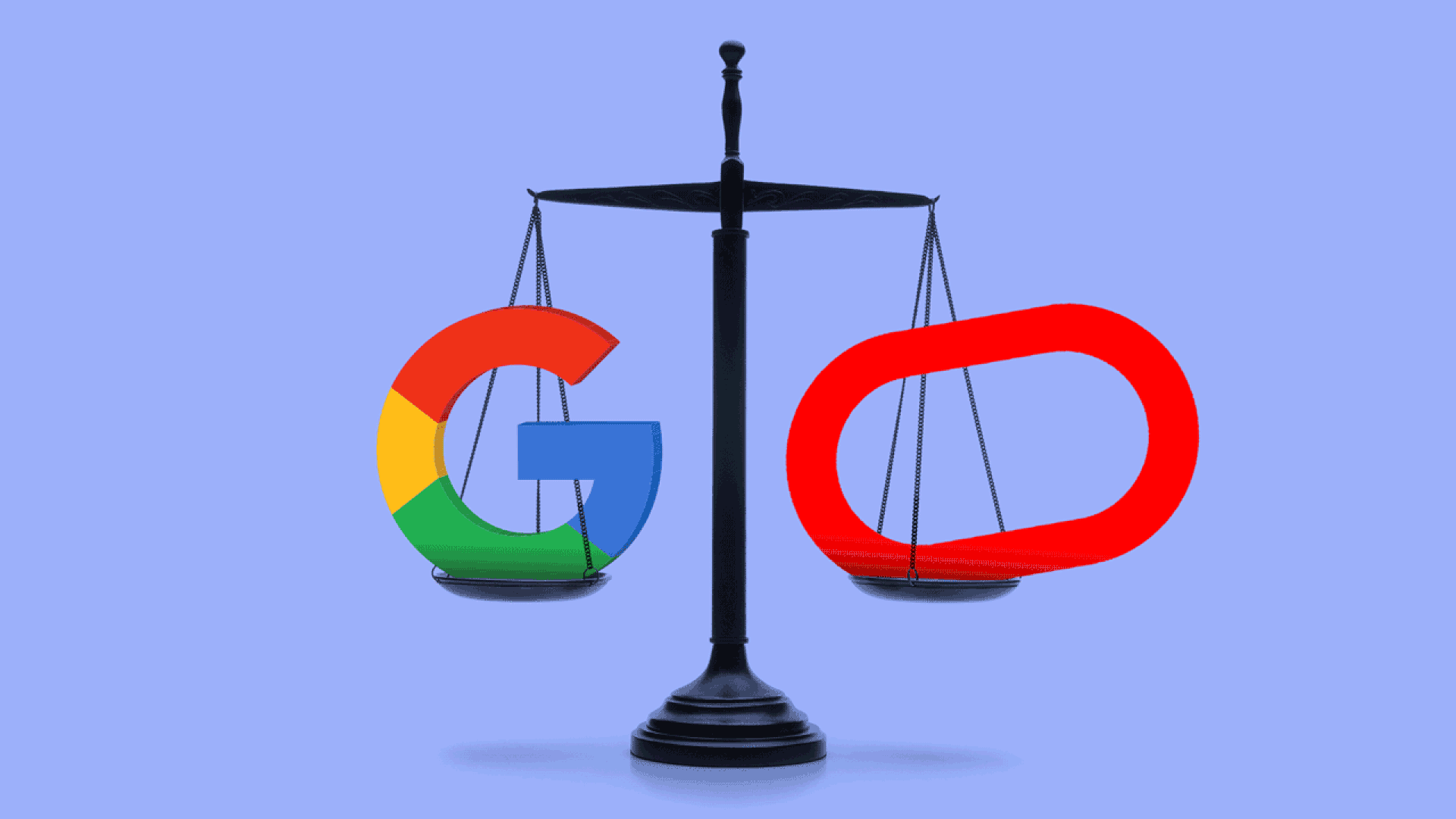Animated illustration of a justice scale weighing the Google and Oracle logos