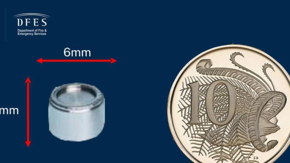 An image of the capsule next to an Australian 10 cent coin, which is larger than it, to give an idea of how tiny it is.