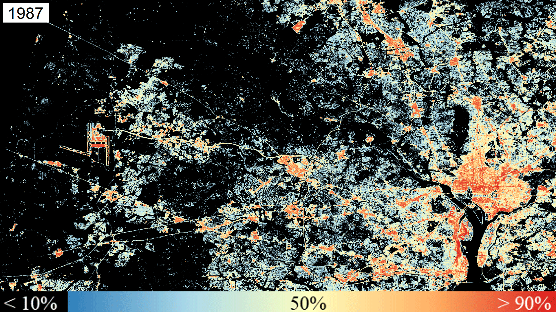 Satellite animation showing urban growth in the Washington, D.C. area.