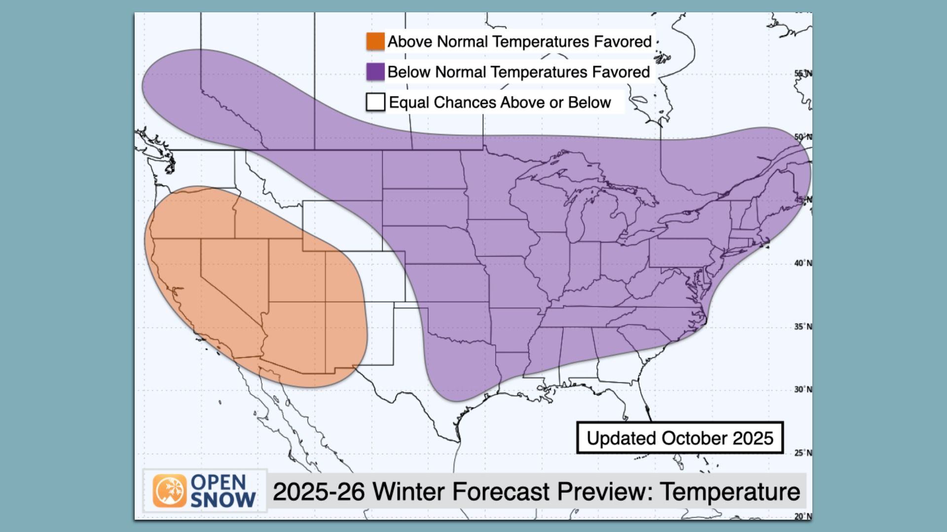 A weather map showing an average winter for Colorado