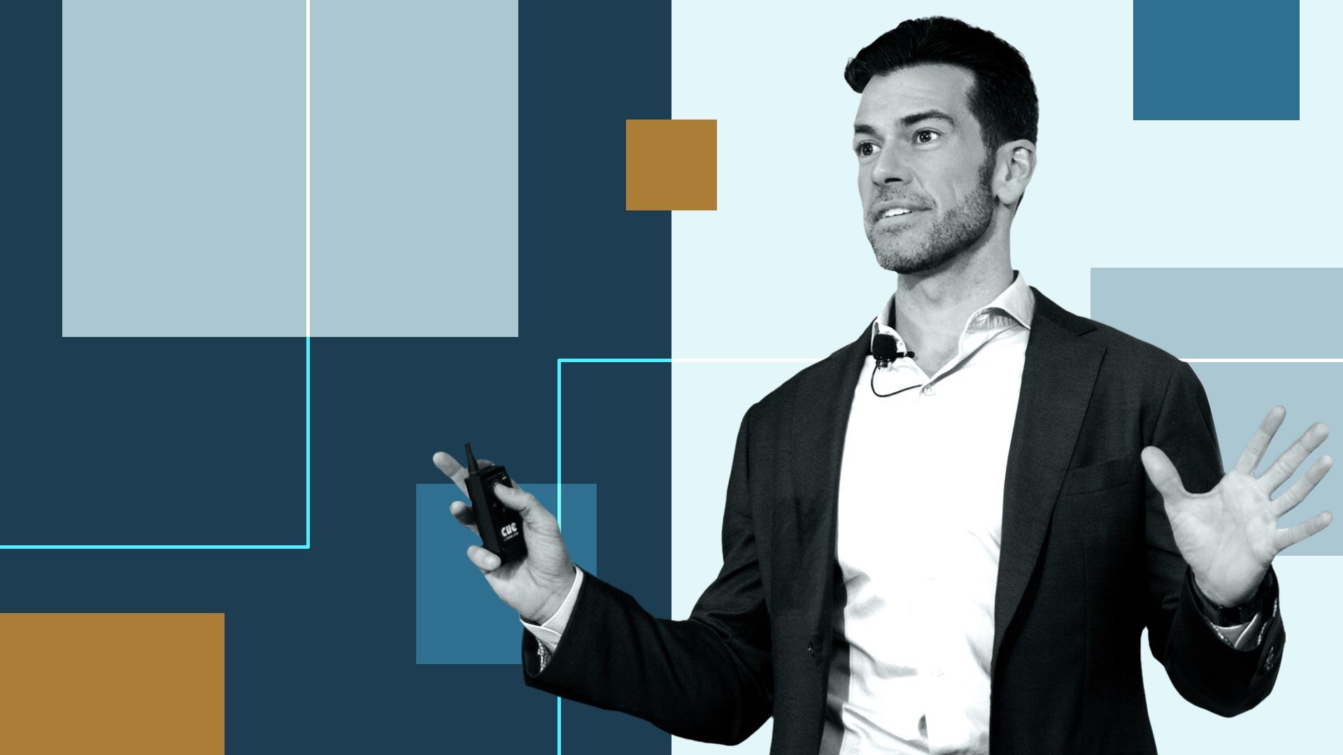 an illustration of Brendan Wallace of Fifth Well surrounded by colorful squares