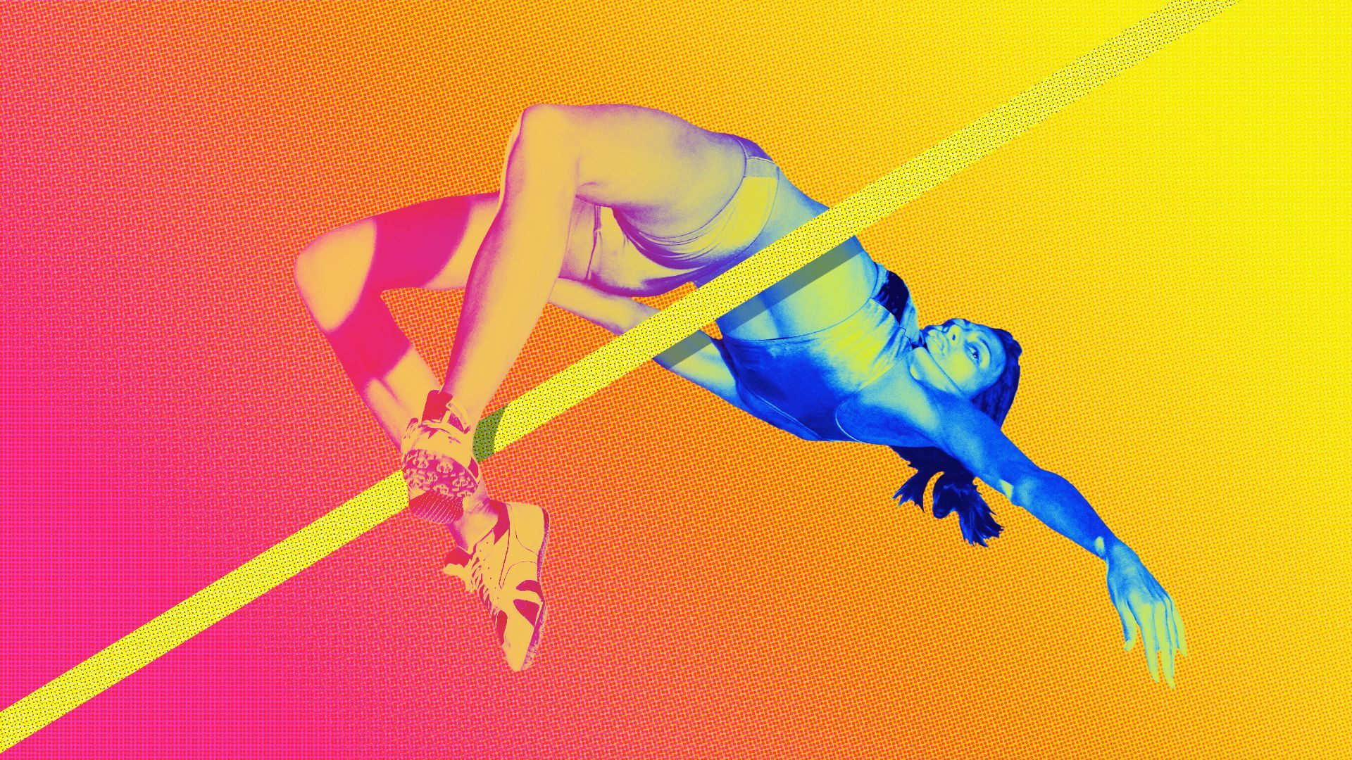 Illustration of a woman high jumping over an abstract bar.