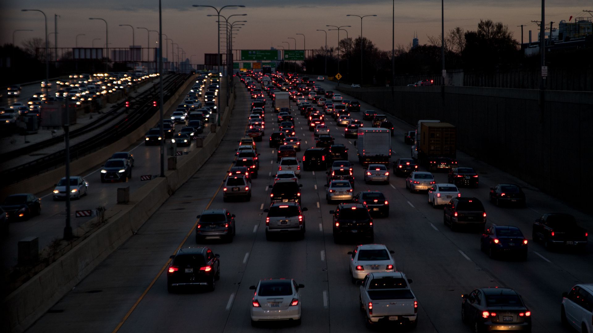 a highway overpass in heavy traffic