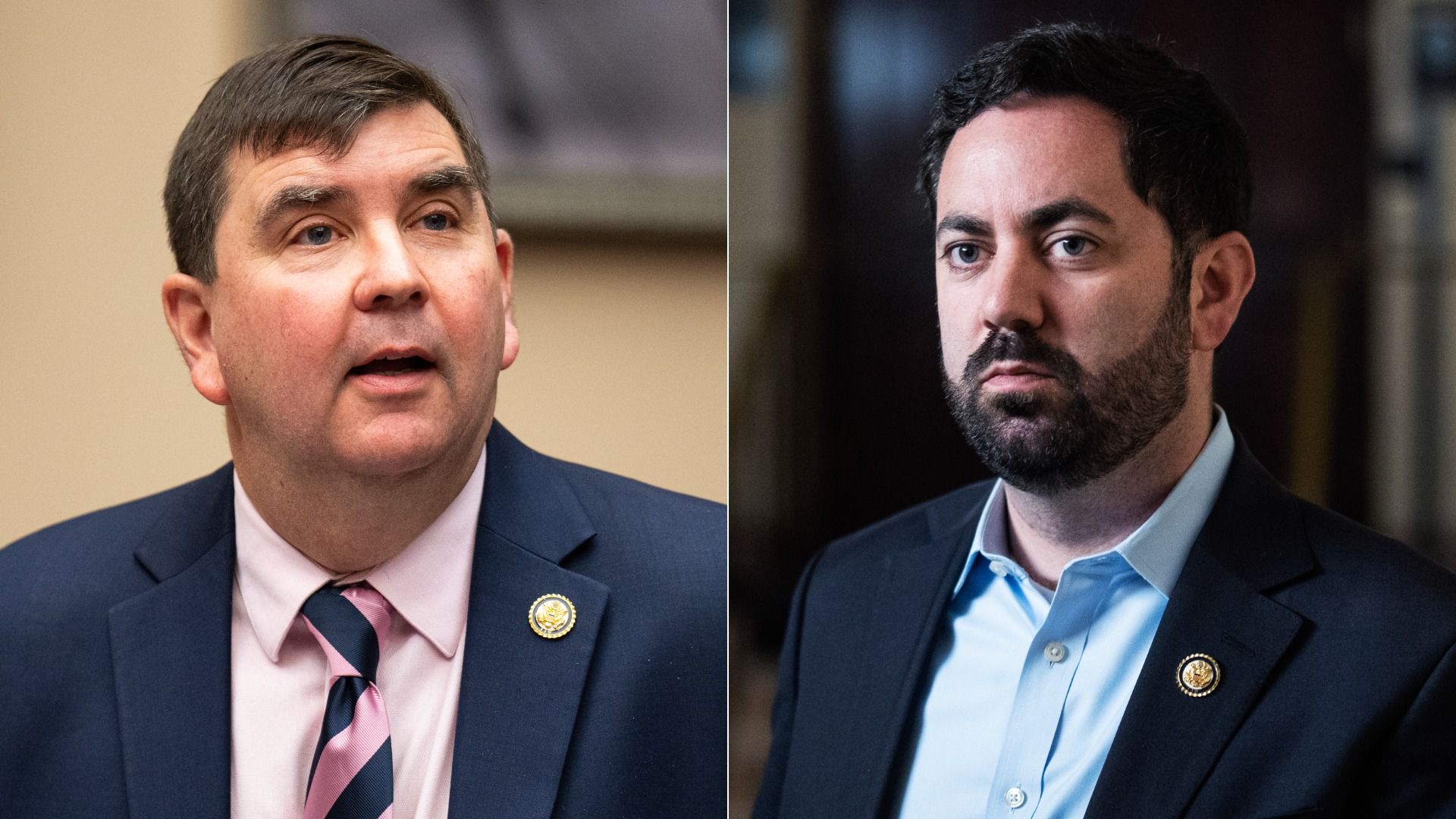 眾議員約翰·曼尼恩 (John Mannion) 和邁克·勞勒 (Mike Lawler) 並肩而立，兩人都穿著藍色西裝。