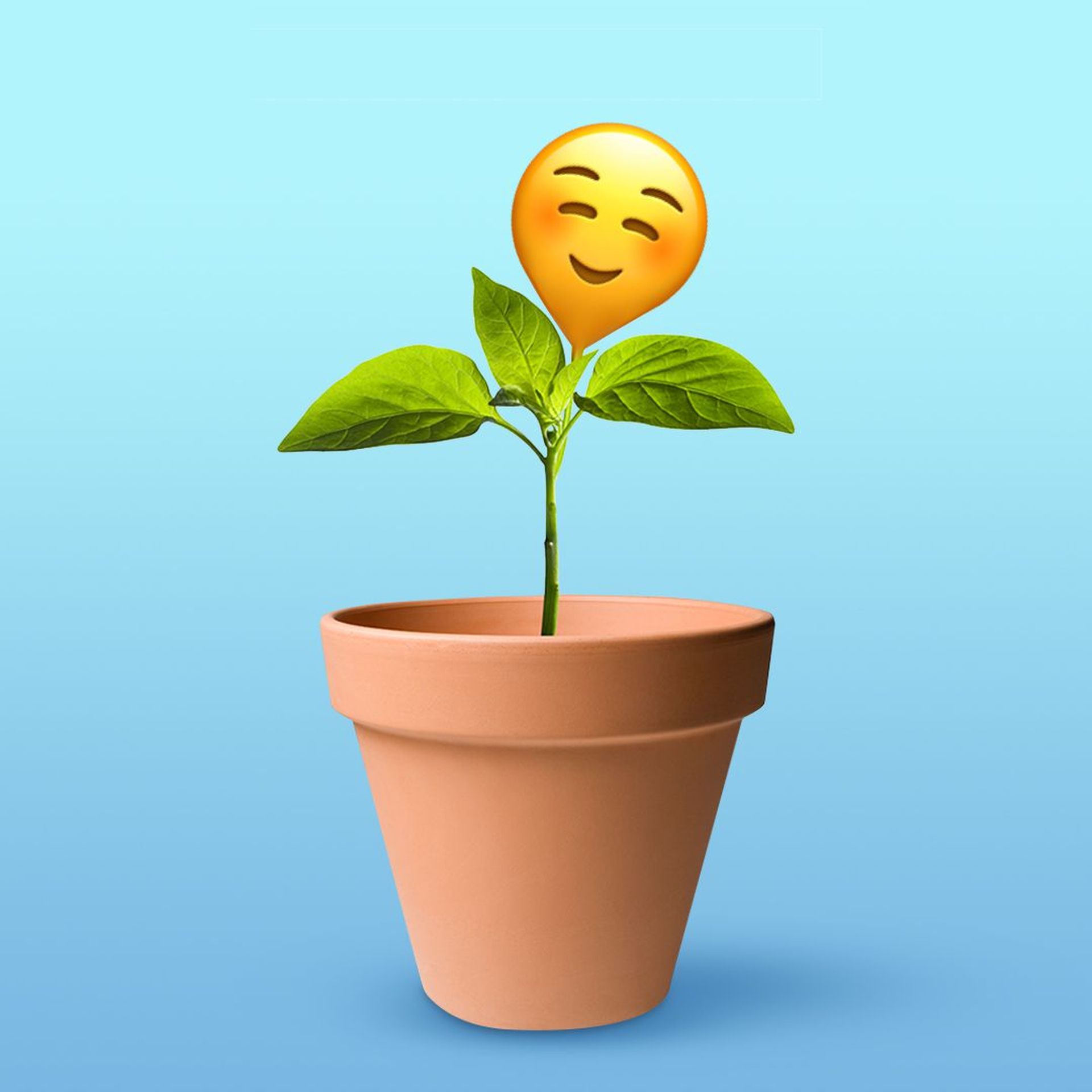 Illustration of a smiley face sprouting from a potted plant