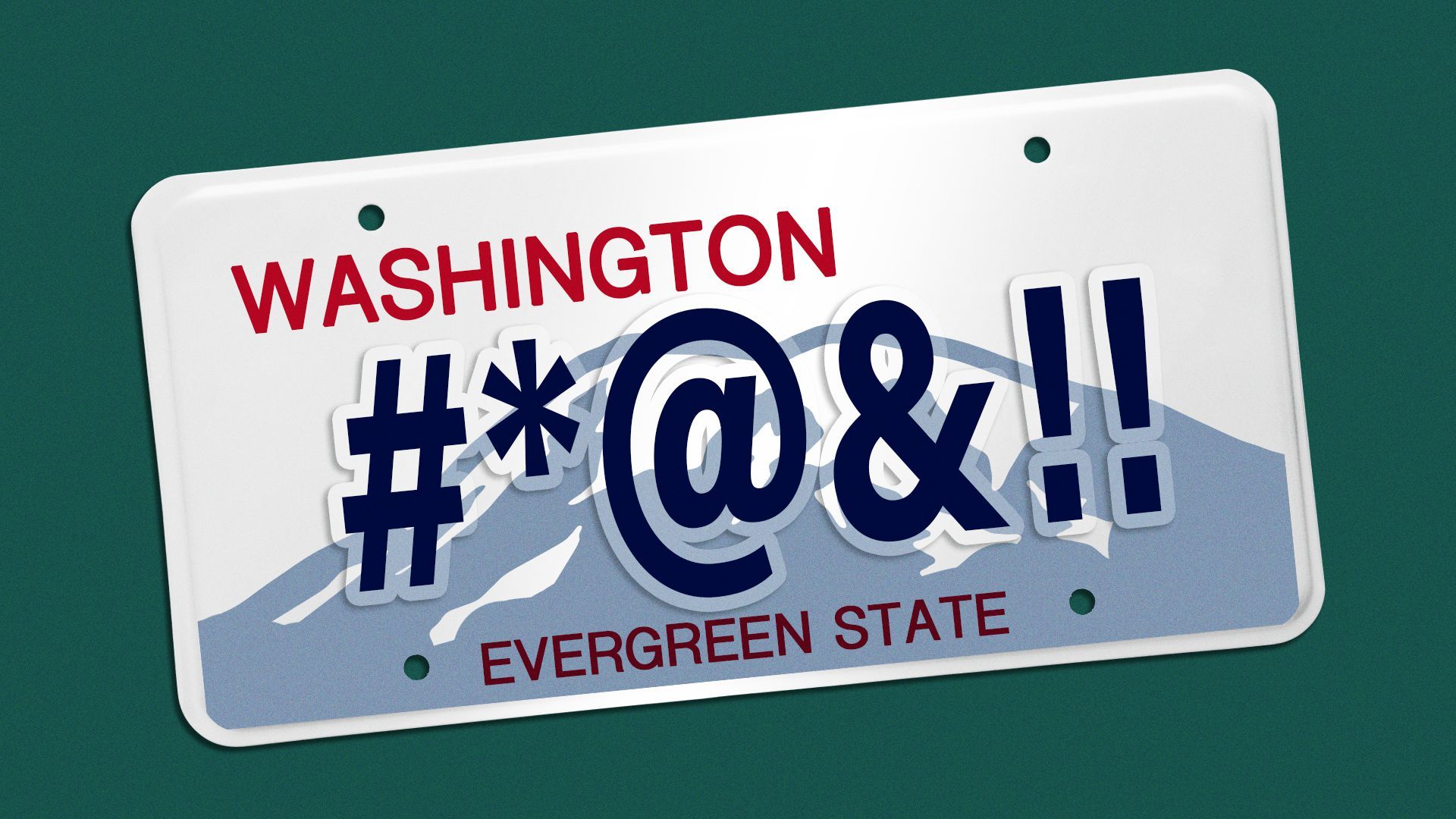 Illustration of a Washington vanity license plate with symbols implying a swear word.