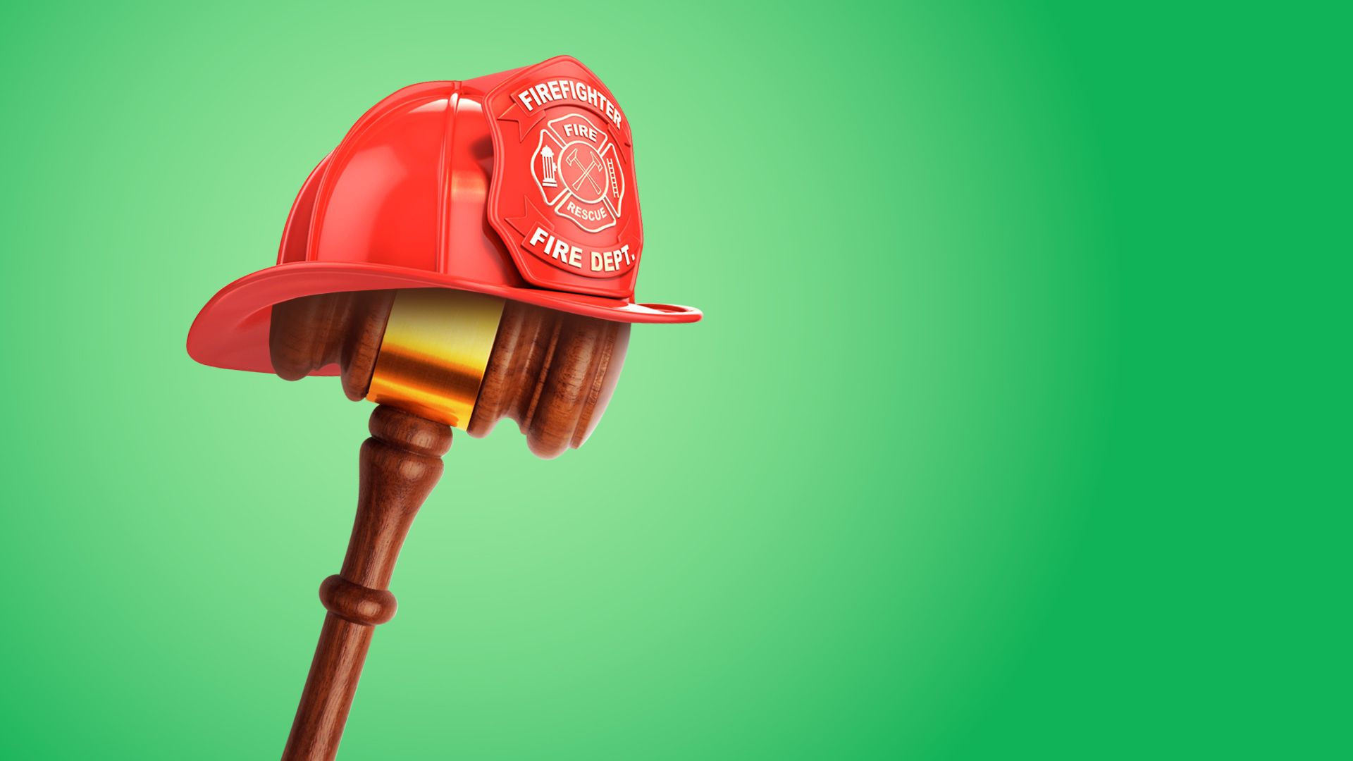 Illustration of a gavel wearing a firefighter's hat.