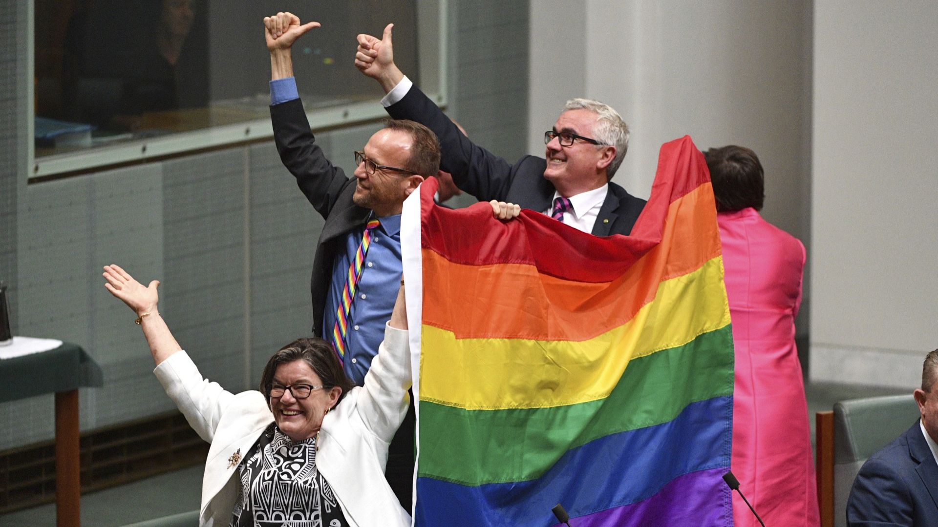 Australian MPs celebrate the same-sex marriage vote