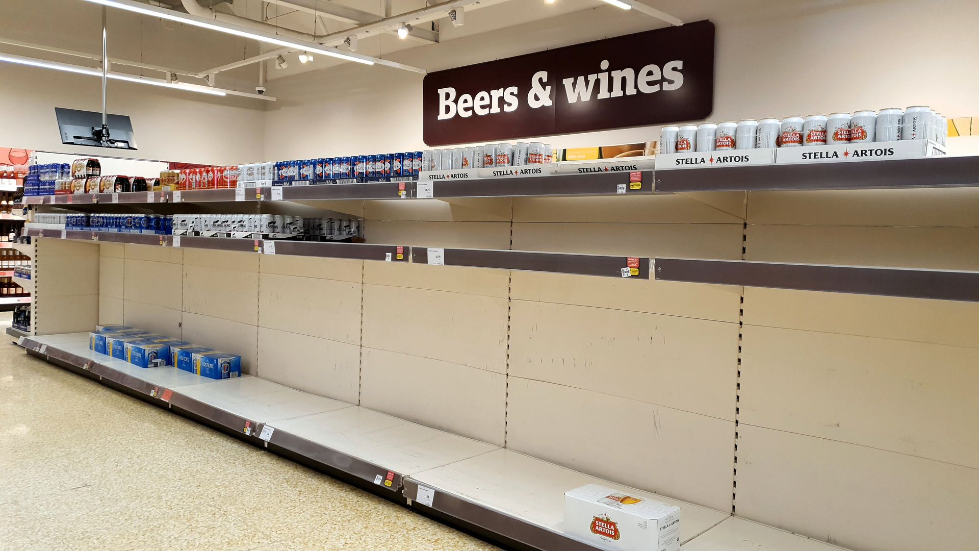 Empty beer and wine aisle.