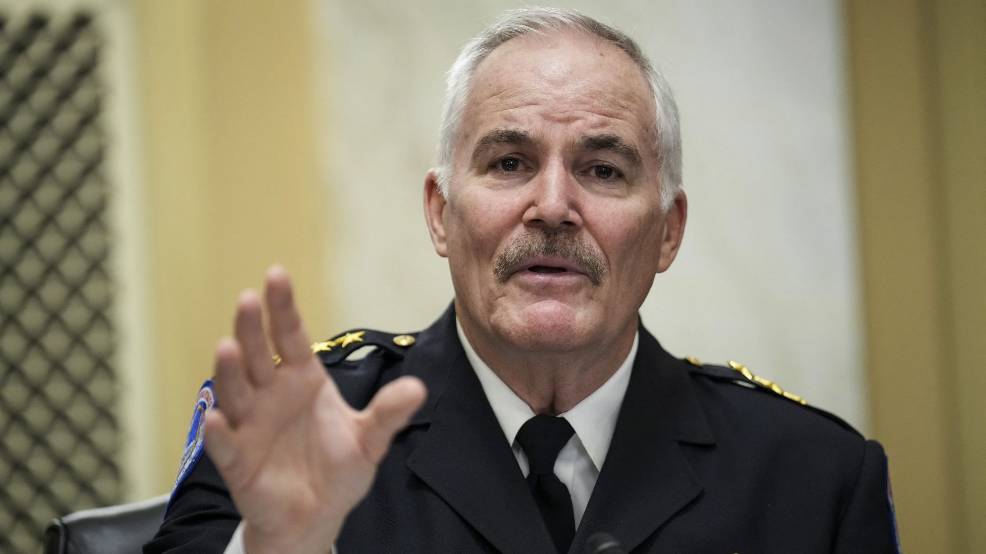 US Capitol Police Chief J. Thomas Manger testifies during a Senate hearing.