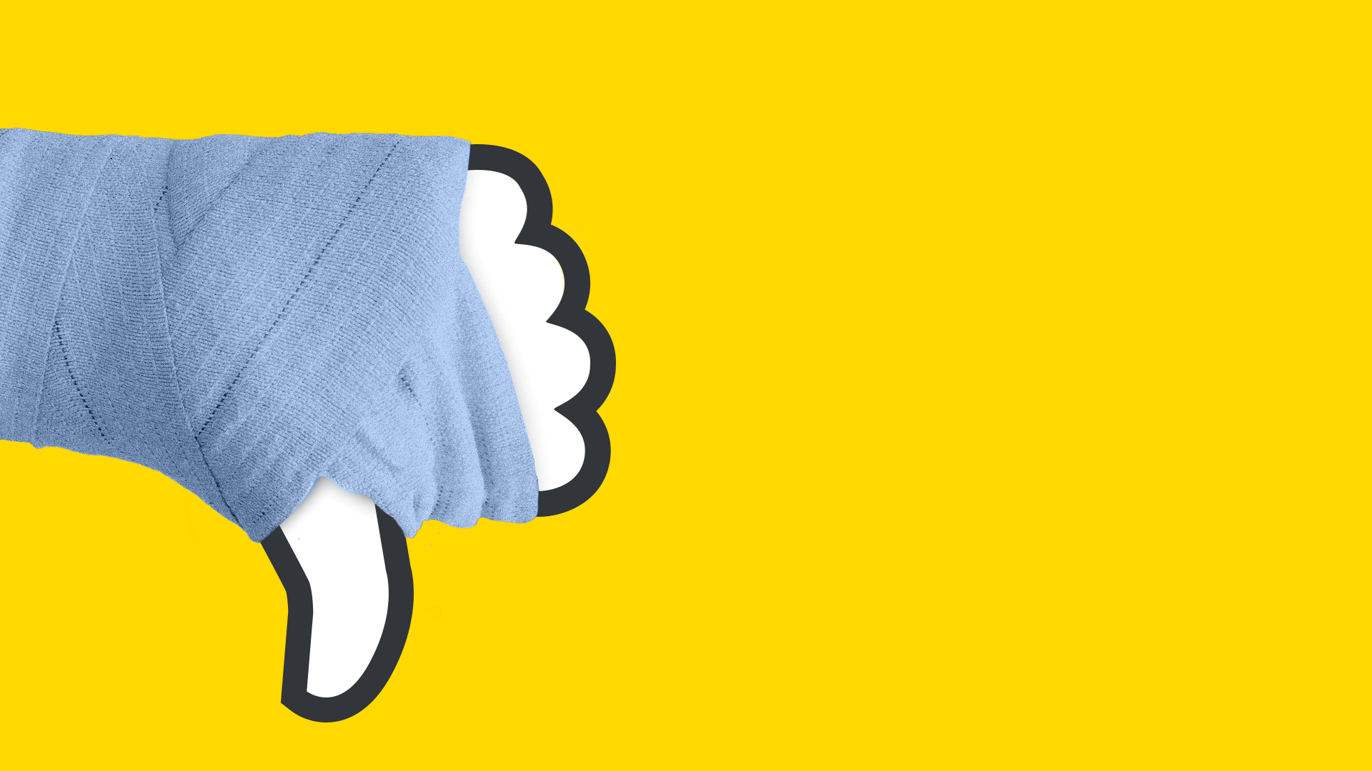 Illustration of Facebook thumbs up turned upside down and bandaged 