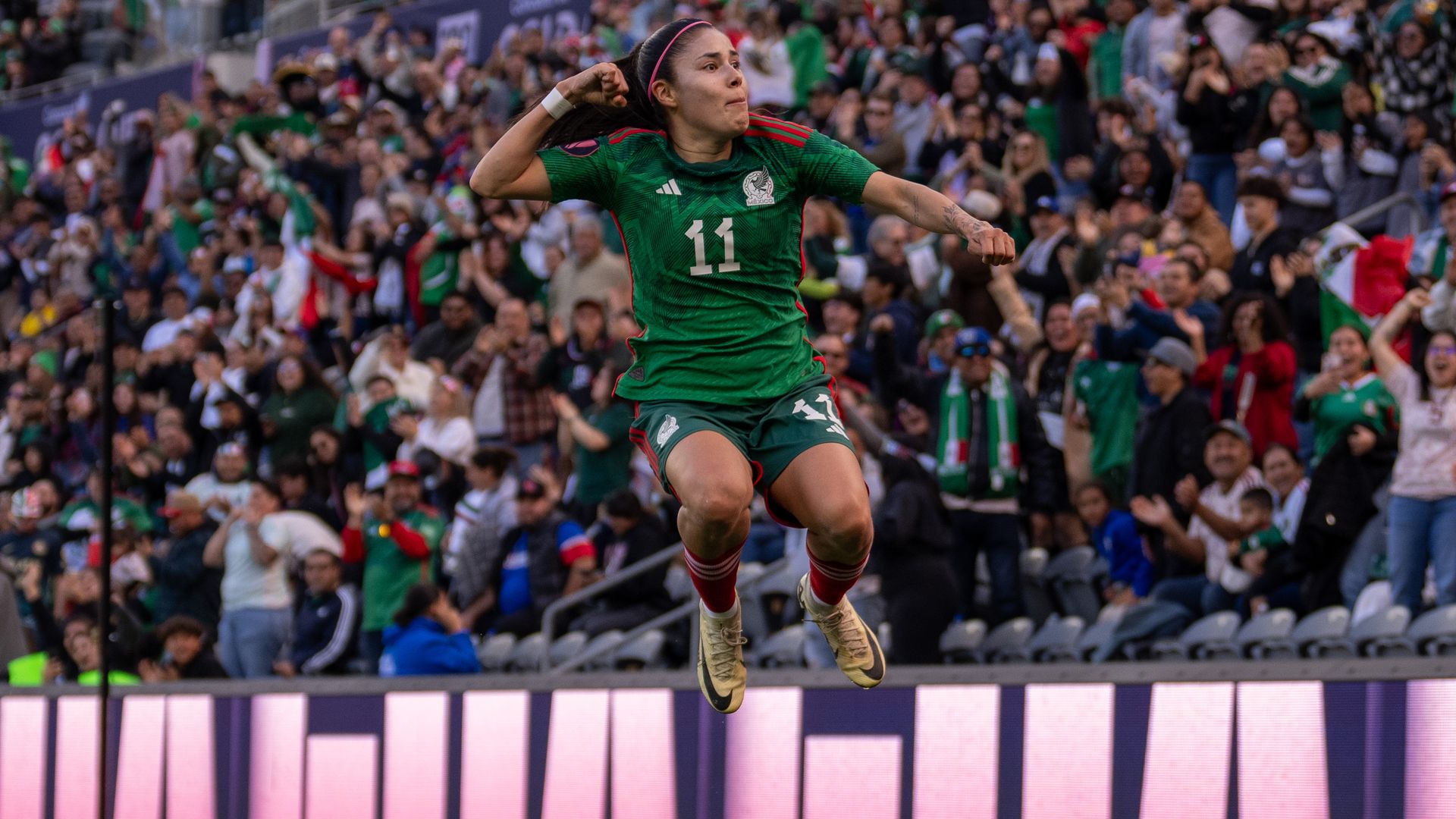 Jacqueline Ovalle #11 of Mexico celebrates her goal during a 2024 Concacaf W Gold Cup quarterfinal match between Mexico and Paraguay at BMO Stadium on March 3, 2024 in Los Angeles, California. 