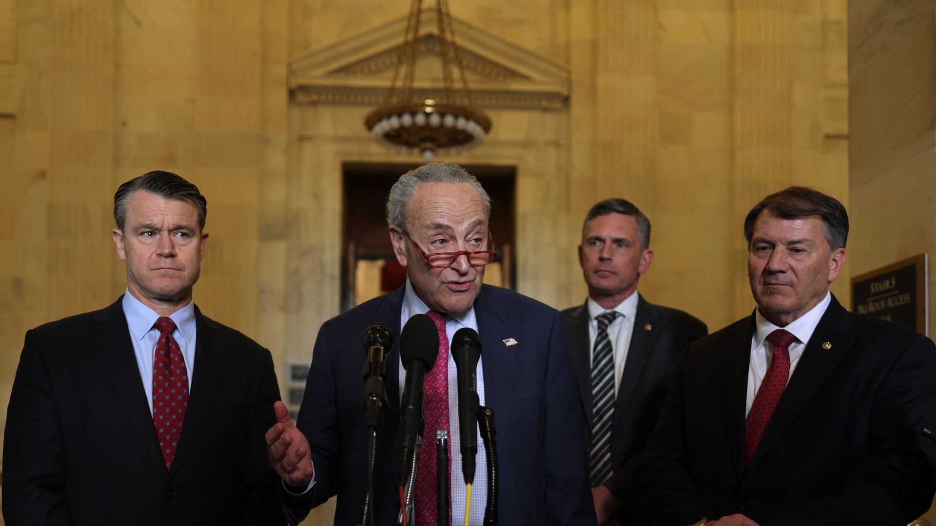 Senators Heinrich, Schumer, Young and Rounds speaking to reporters in the Capitol