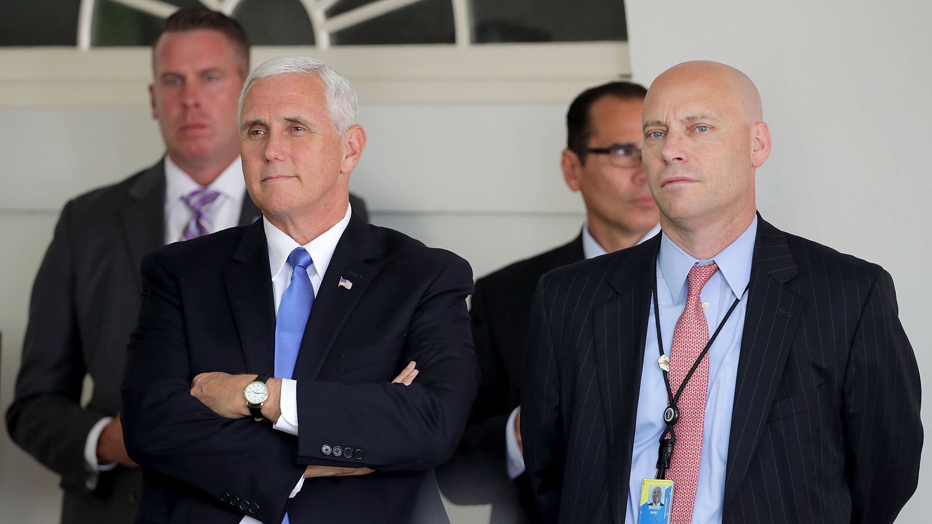 Former Vice President Mike Pence is seen with his chief of staff, Marc Short.