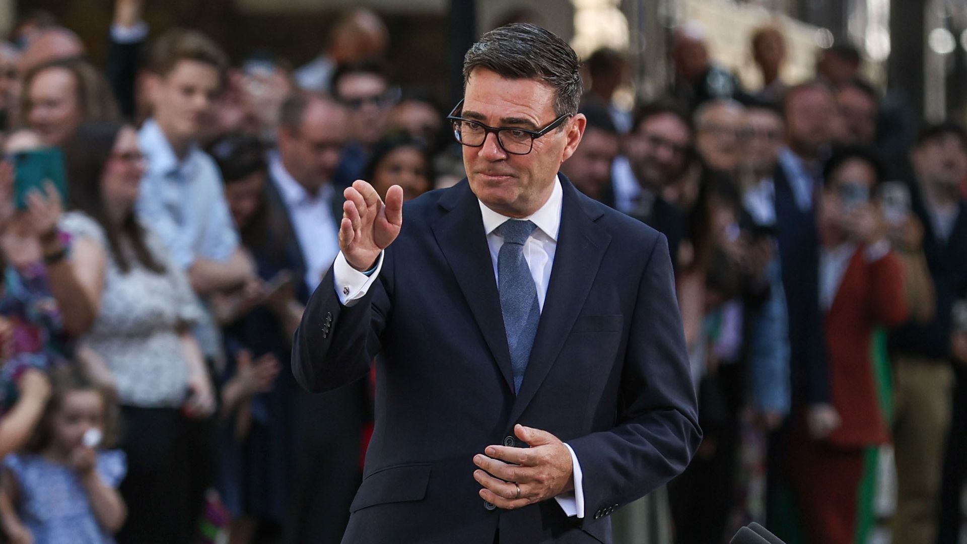 New UK Prime Minister Andy Burnham speaks outside 10 Downing Street today.