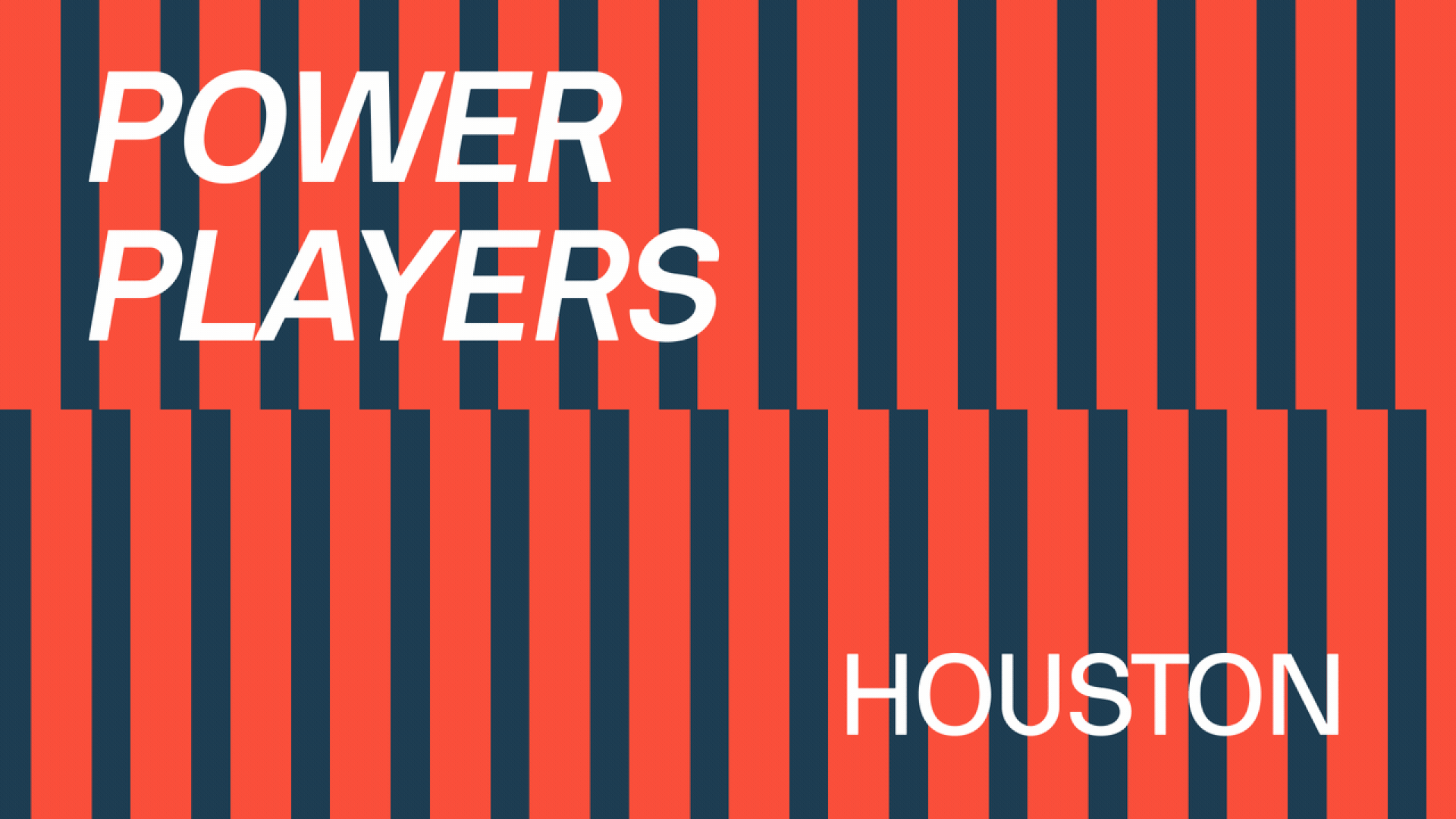 Illustration of two rows of dominos falling with text overlaid that reads Power Players Houston.