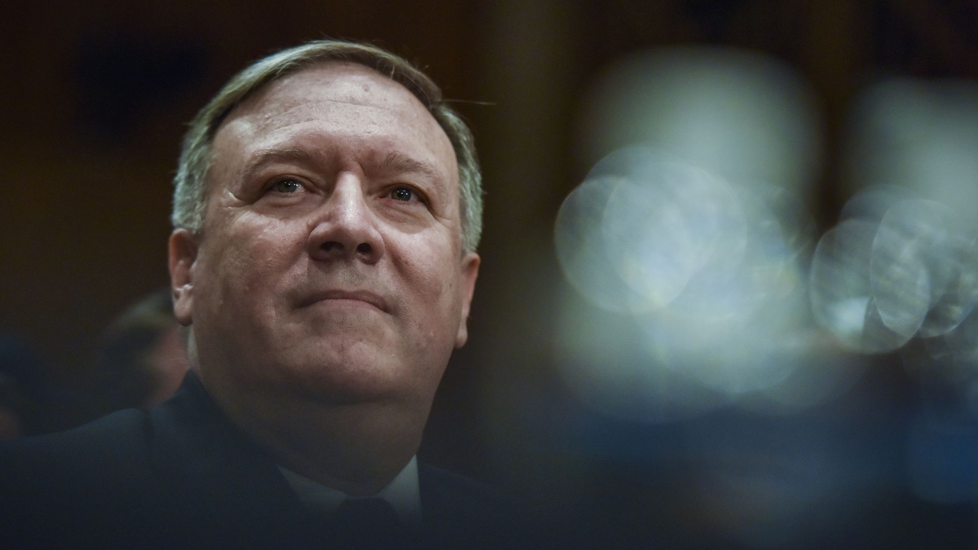 Mike Pompeo looks up hopefully during confirmation hearing
