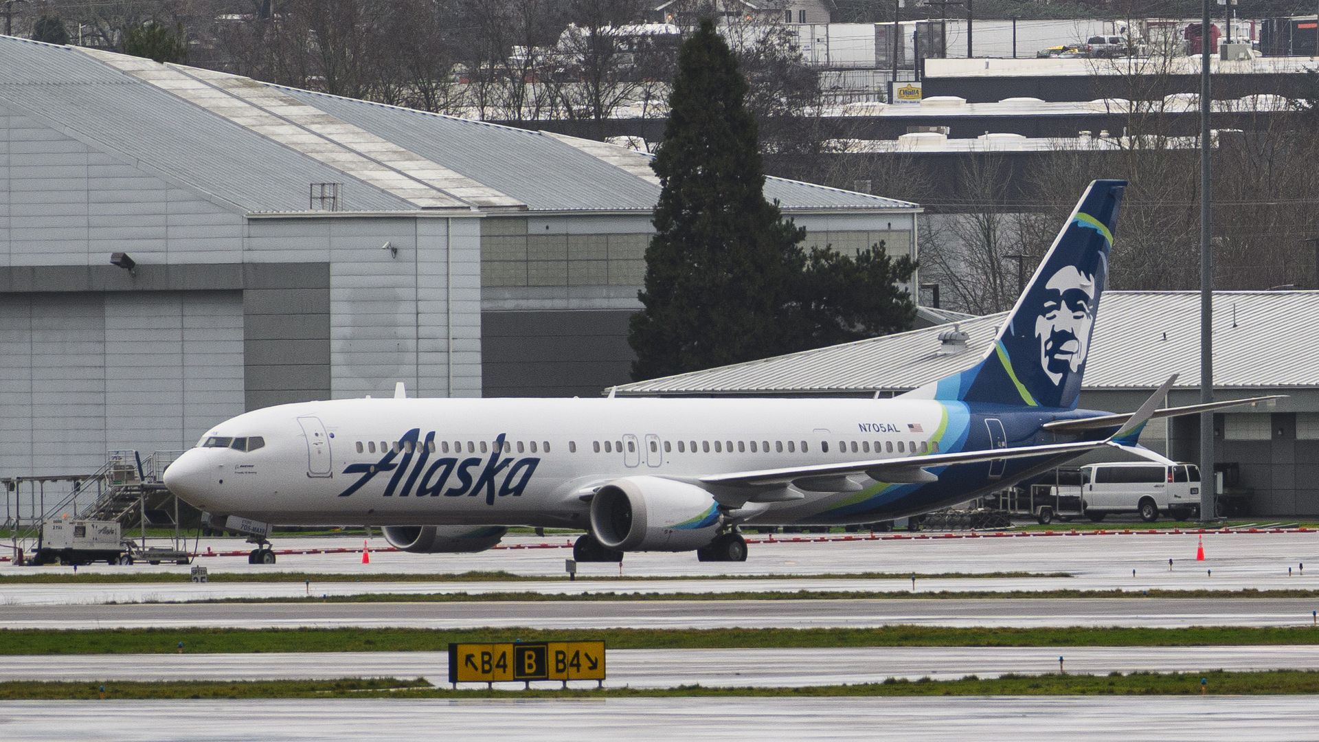 An Alaska Airlines plane on the ground