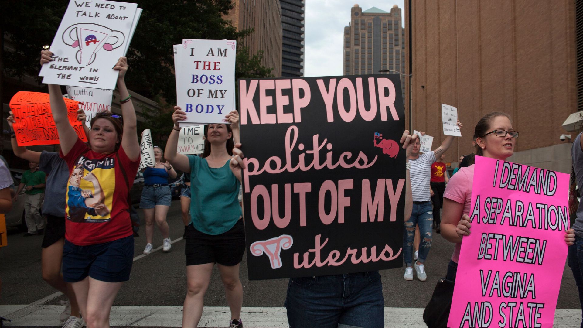 A protest in Birmingham, Alabama, against the state's tough new abortion laws.