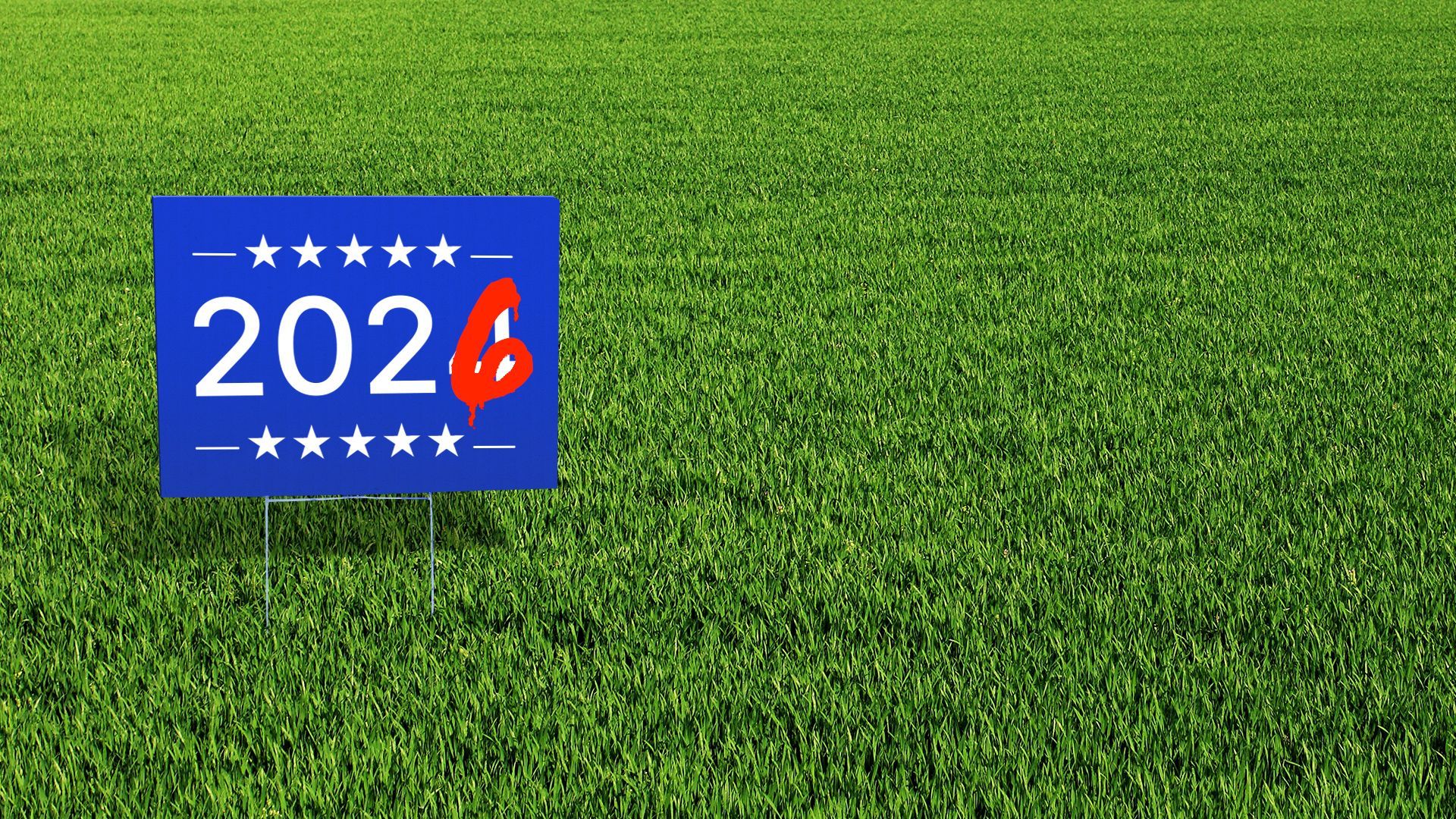 Illustration of a 2024 election yard sign%2C with the 4 painted over as a 6.