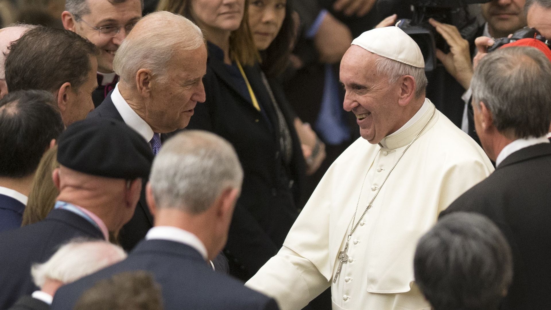 Pope Francis greeting then Vice President Joe Biden at the Vatican in April 2016.