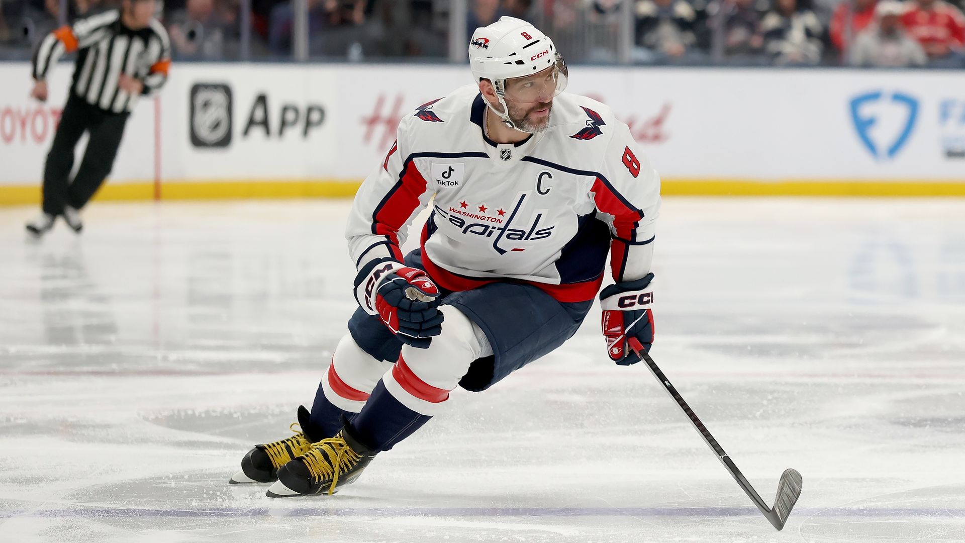 Alex Ovechkin #8 of the Washington Capitals skates against the Columbus Blue Jackets during the second period at Nationwide Arena on April 14, 2026 in Columbus, Ohio. (Photo by Kirk Irwin/NHLI via Getty Images)