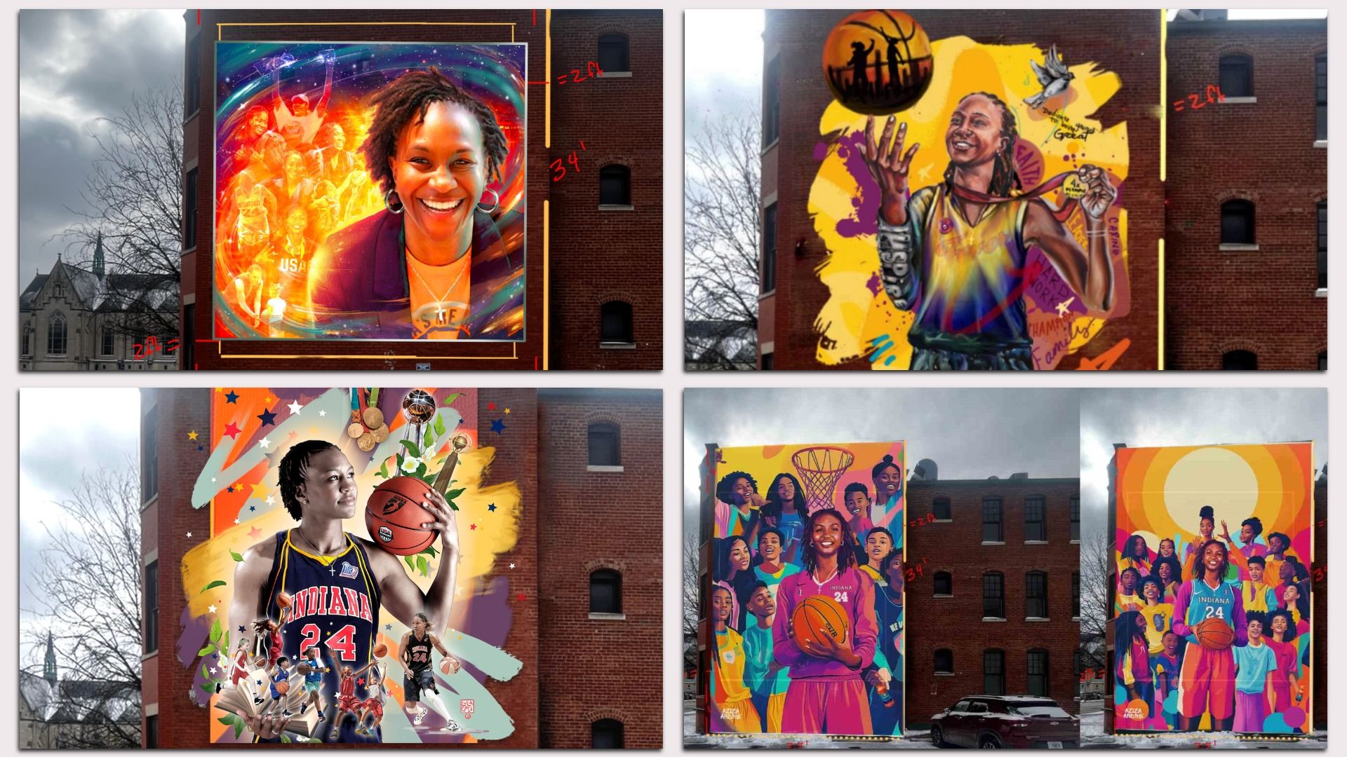 Four photos of murals