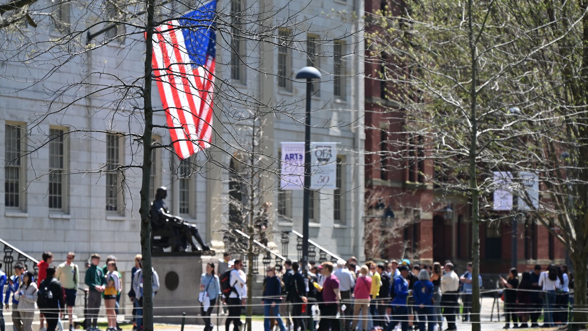 CAMBRIDGE, MASSACHUSETTS, UNITED STATES - APRIL 22: Views of Harvard University, an Ivy League University in Cambridge, Massachusetts, United States on Tuesday, April 22, 2025. Harvard University sued the Trump administration on Monday after the federal government said it was freezing $2.2 billion i