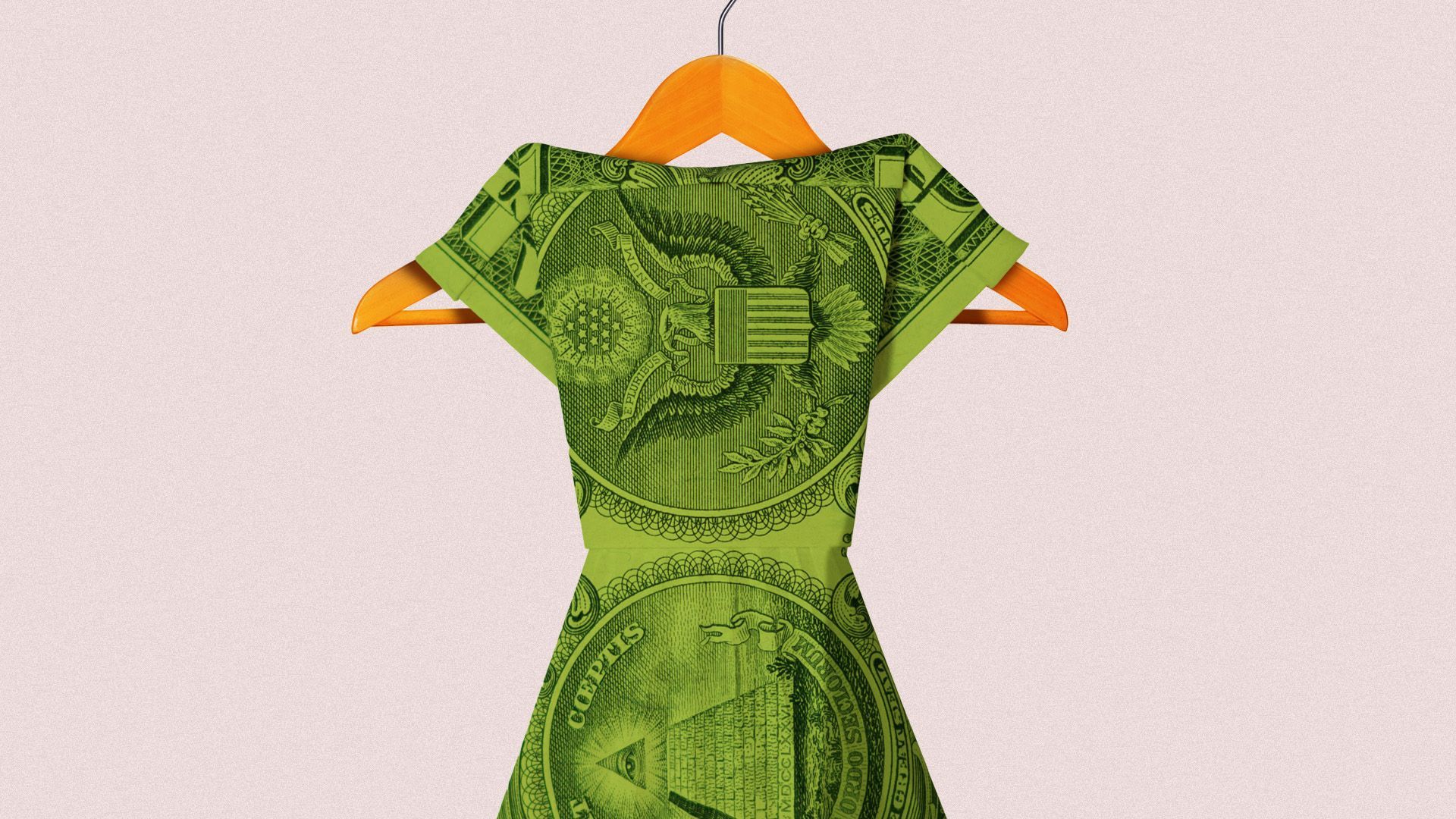 Illustration of a dress on a hanger made out of money