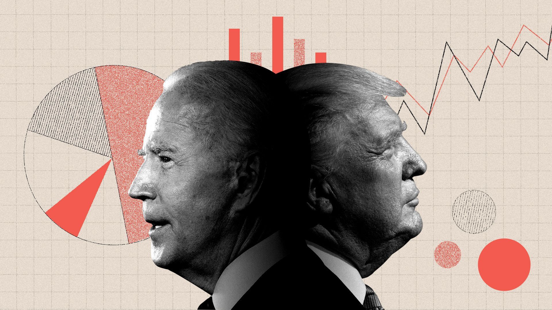 Photo illustration of President Trump and Joe Biden surrounded by data visualizations.