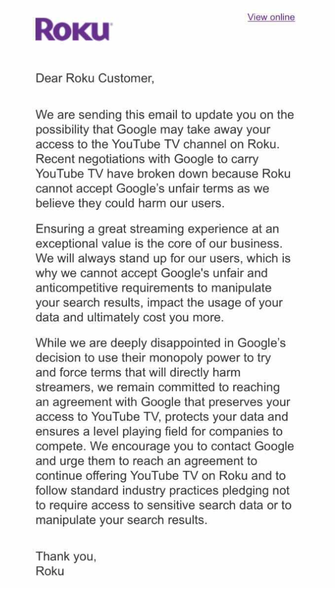 roku-says-it-may-lose-youtube-tv-app-after-google-made-anti-competitive