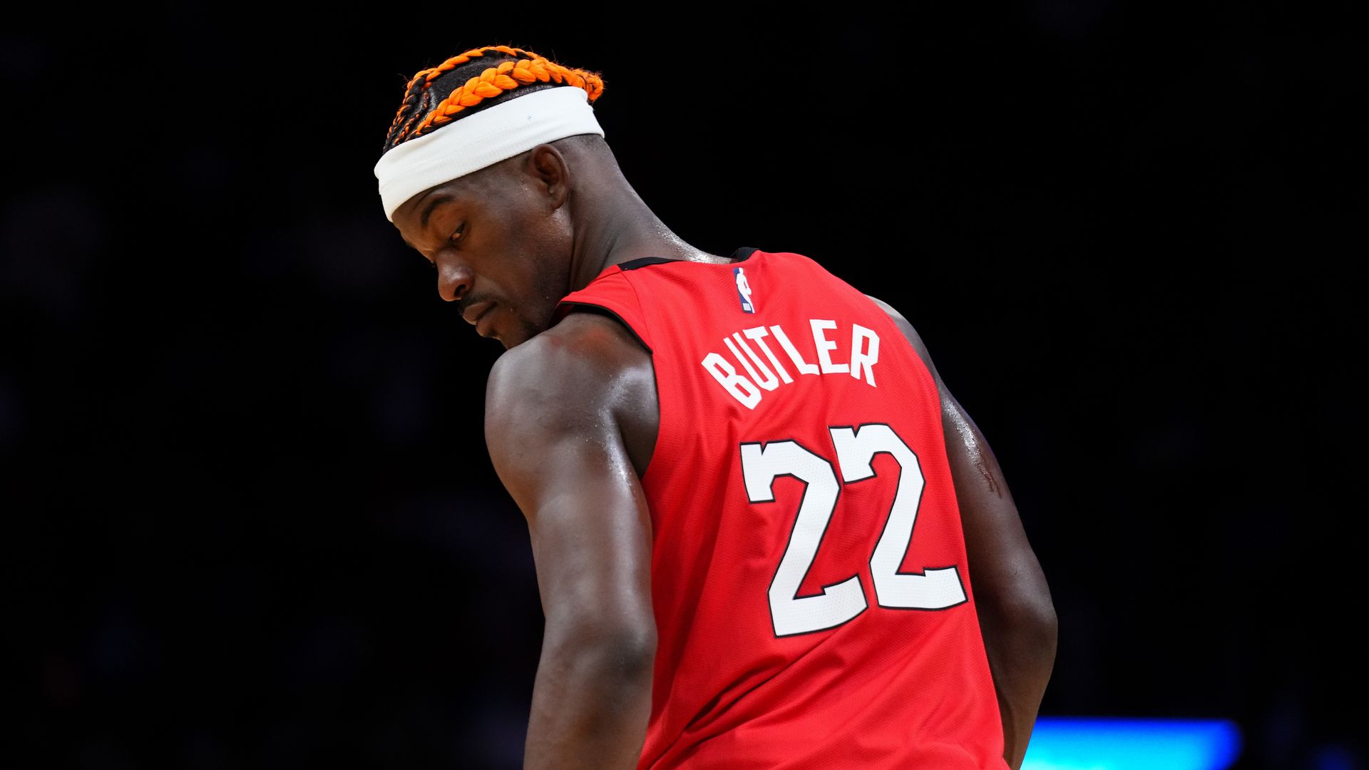 Jimmy Butler #22 of the Miami Heat looks on against the Toronto Raptors