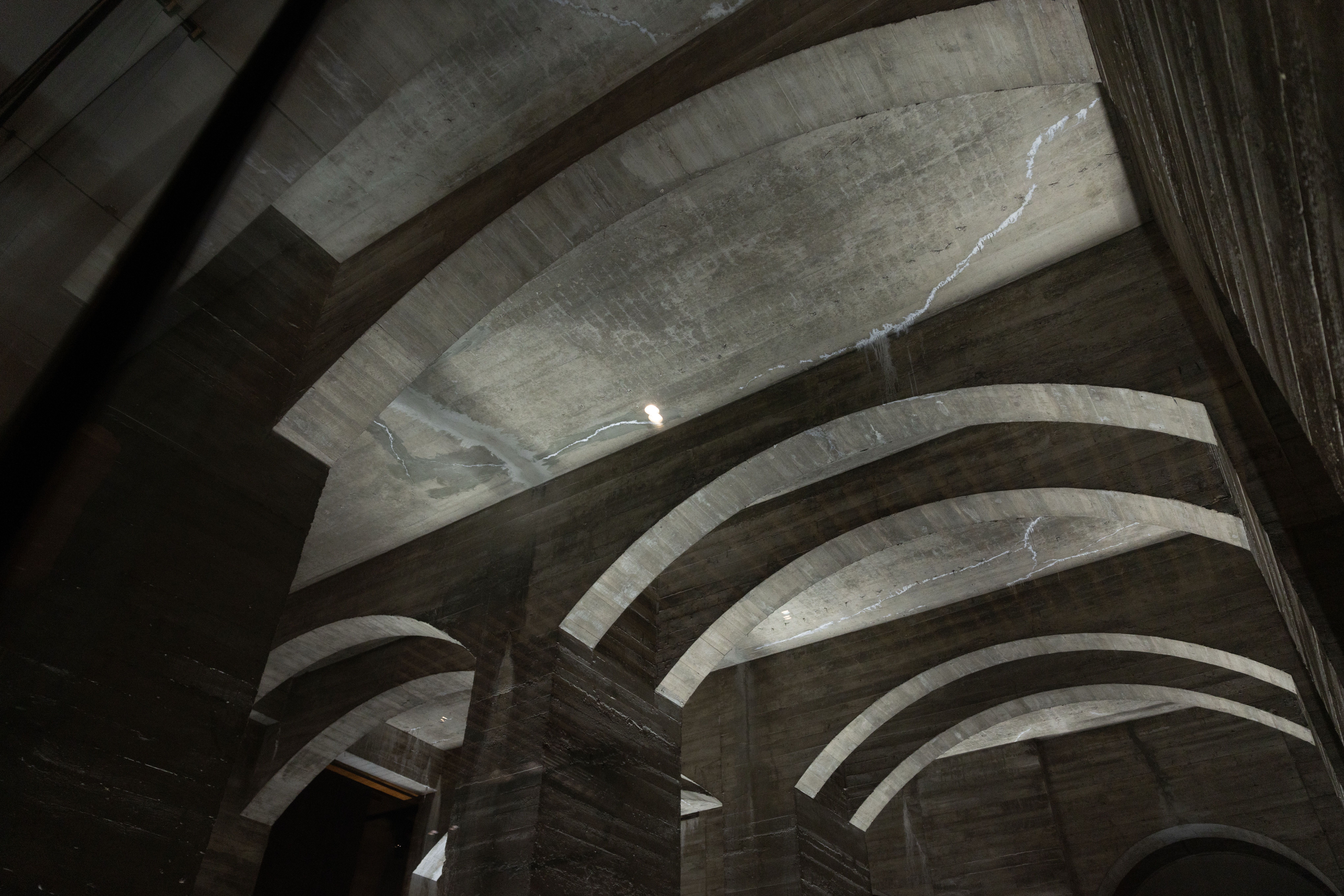 A view of the ceiling of the concrete undercroft