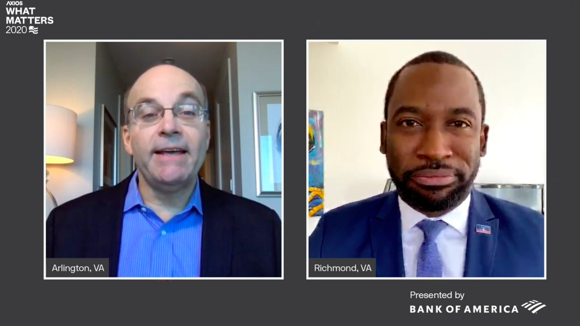 Screenshot of Mike Allen and Mayor Levar Stoney speaking together