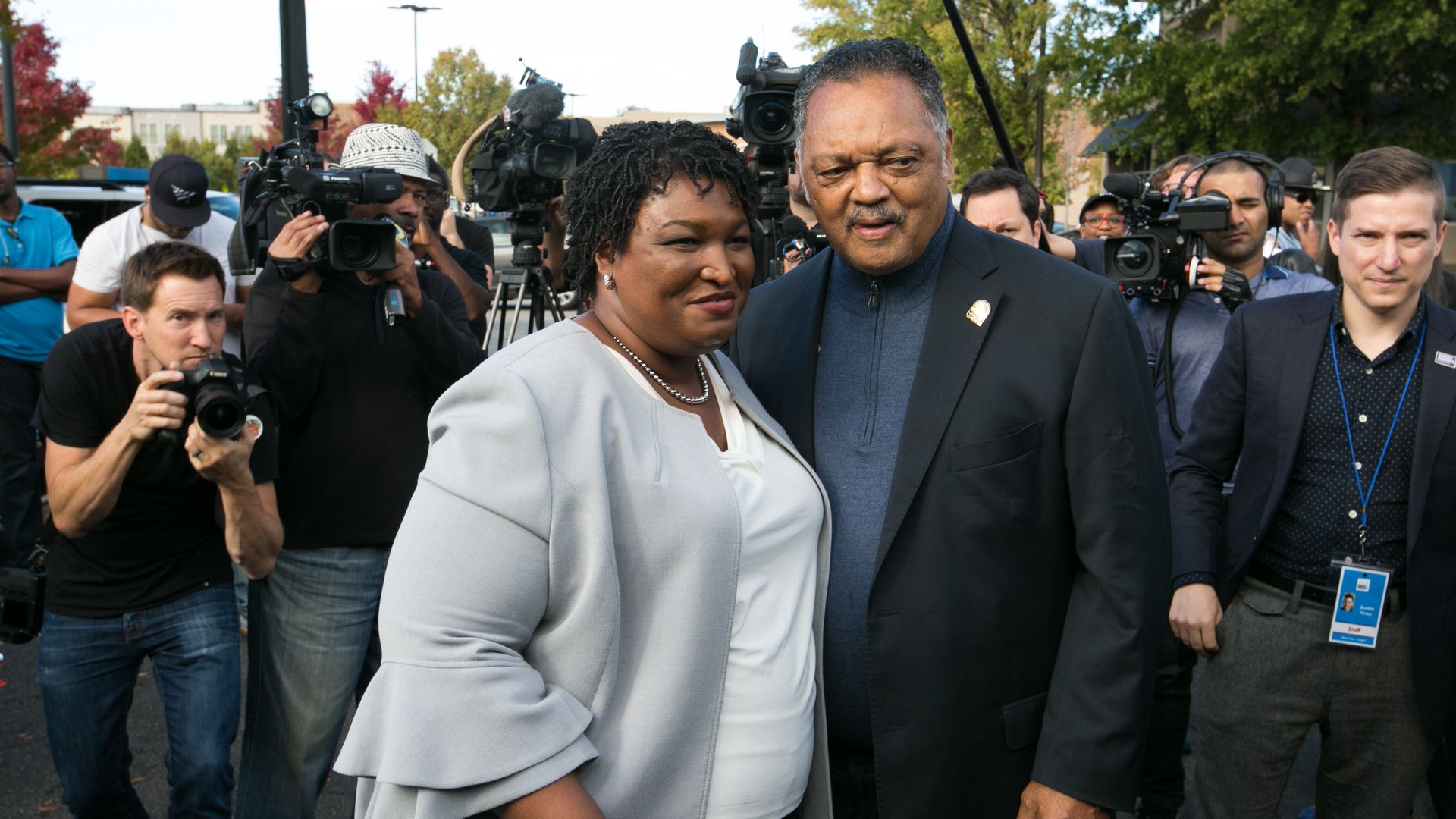 Rev. Jesse Jackson stands with Stacey Abrams during her 2018 gubernatorial campaign in Atlanta. Abrams has said Jackson viewed the city as a fulcrum for shifting political power across the South. (Photo by Jessica McGowan/Getty Images)
