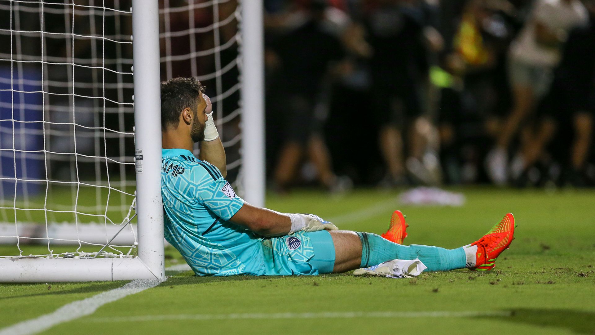 Goalie looking upset